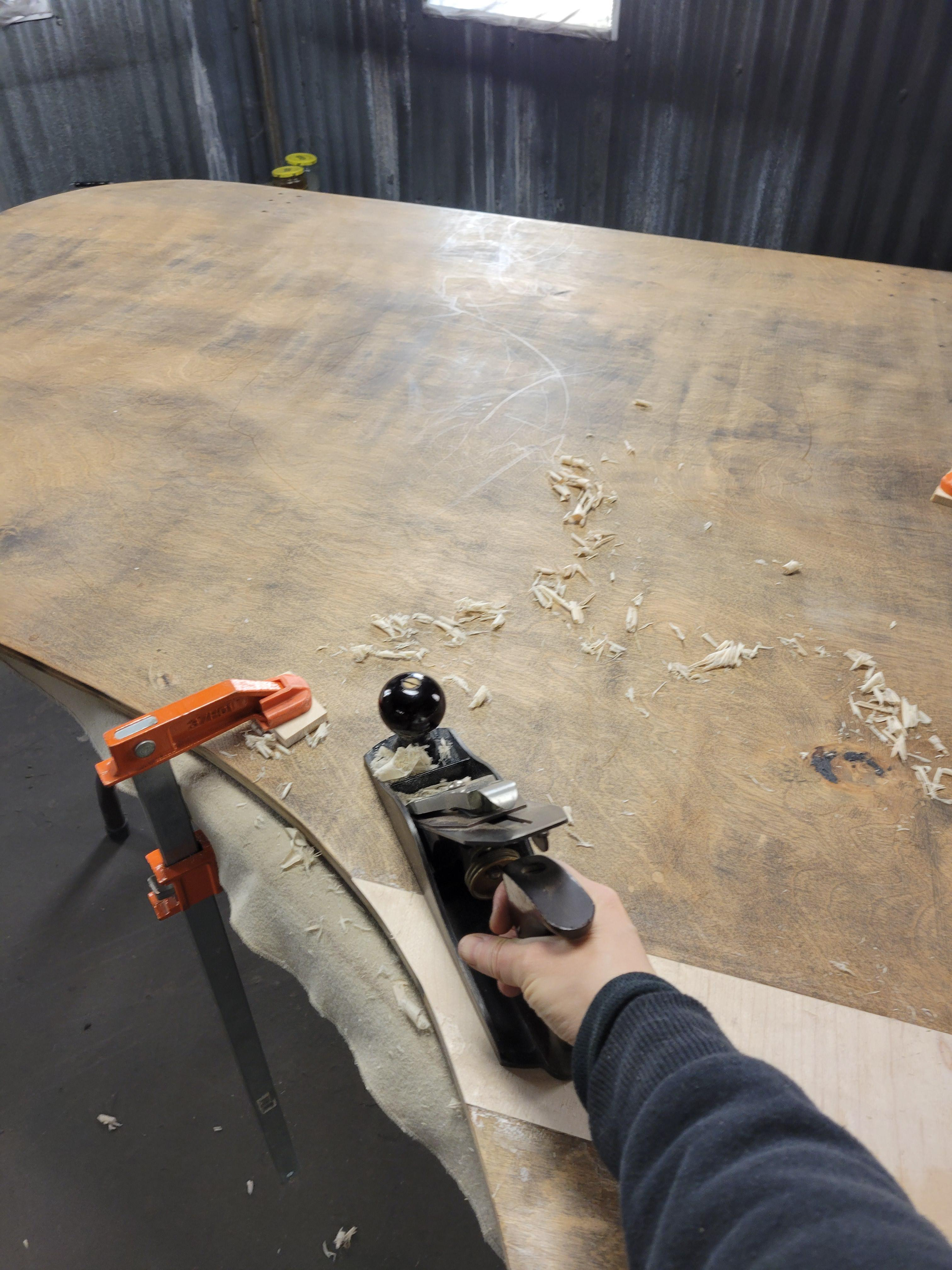 Leveling an inlay repair on a piano lid