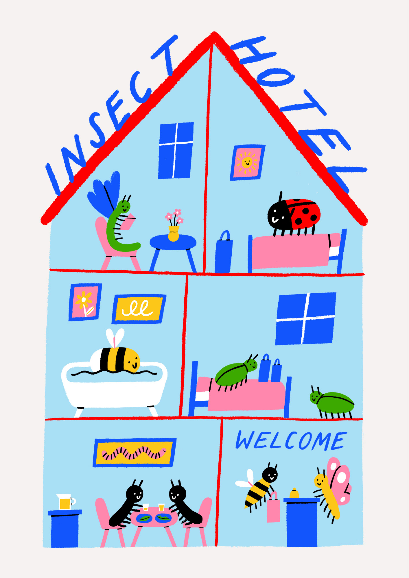 Illustration of a hotel for insects by Ellie Wilkinson