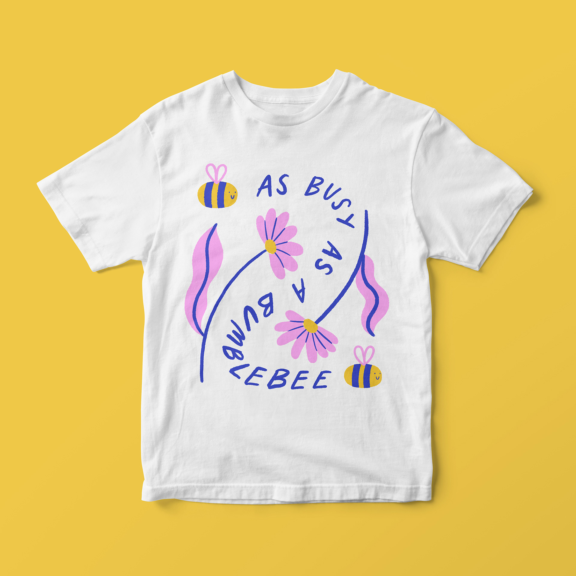 T-shirt with a bumble bee and flower design by Ellie Wilkinson
