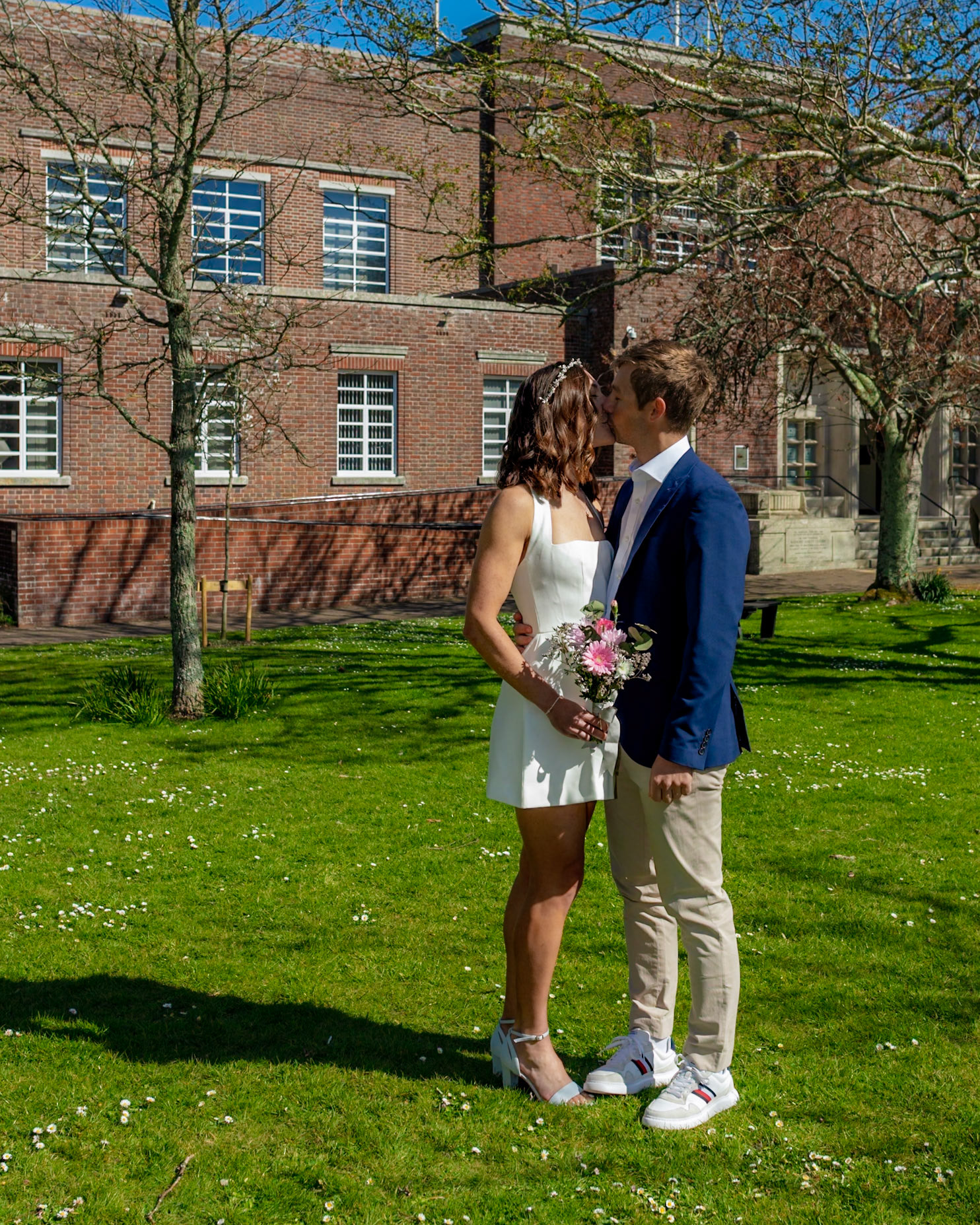 Richard and Emily's beautiful spring wedding took place on the 7th April the Wedding took place at County Hall Dorchester photos taken in the nearby Borough Gardens with coffee and Cake at Finca Poundbury