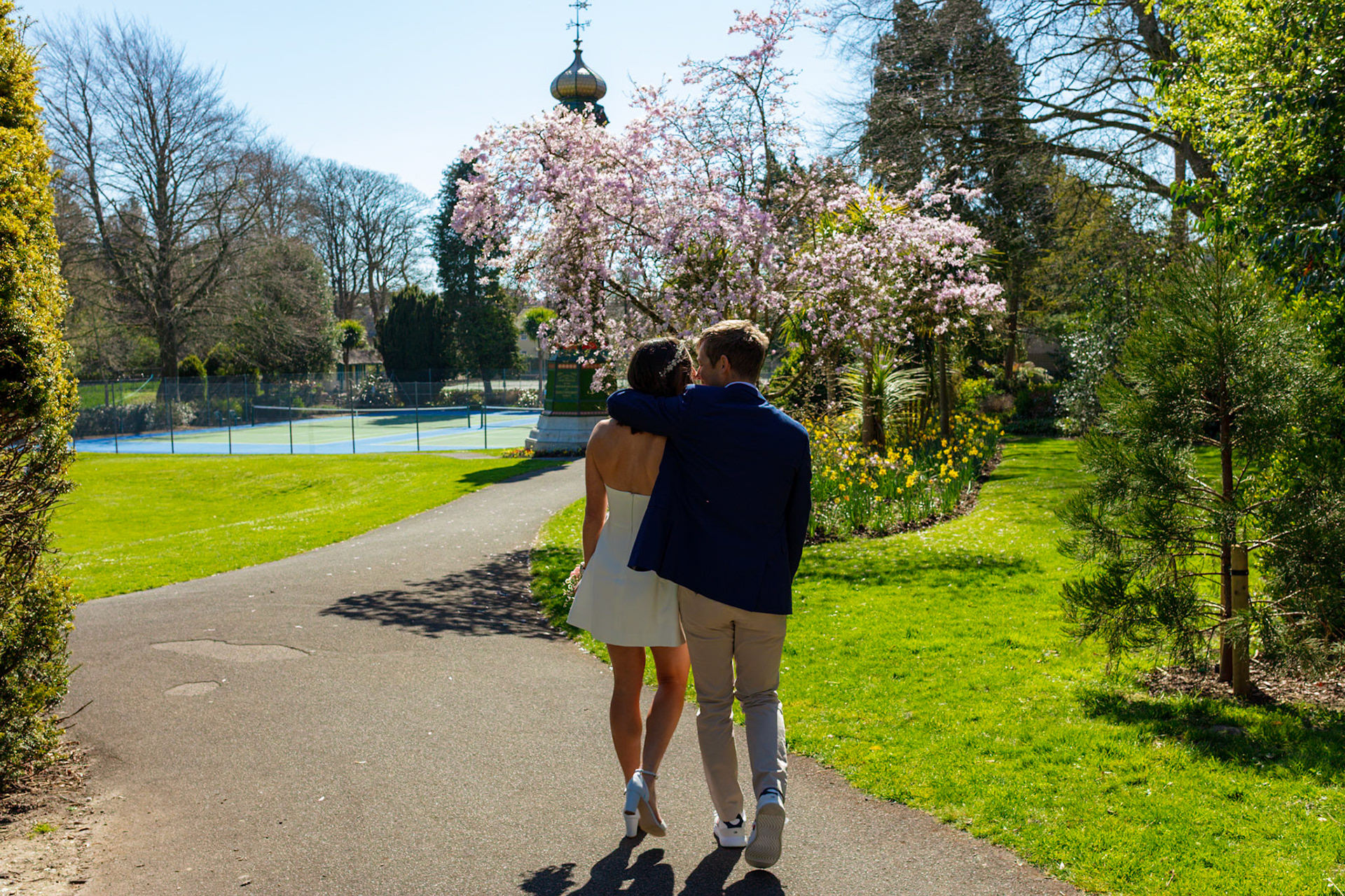 Richard and Emily's beautiful spring wedding took place on the 7th April the Wedding took place at County Hall Dorchester photos taken in the nearby Borough Gardens with coffee and Cake at Finca Poundbury