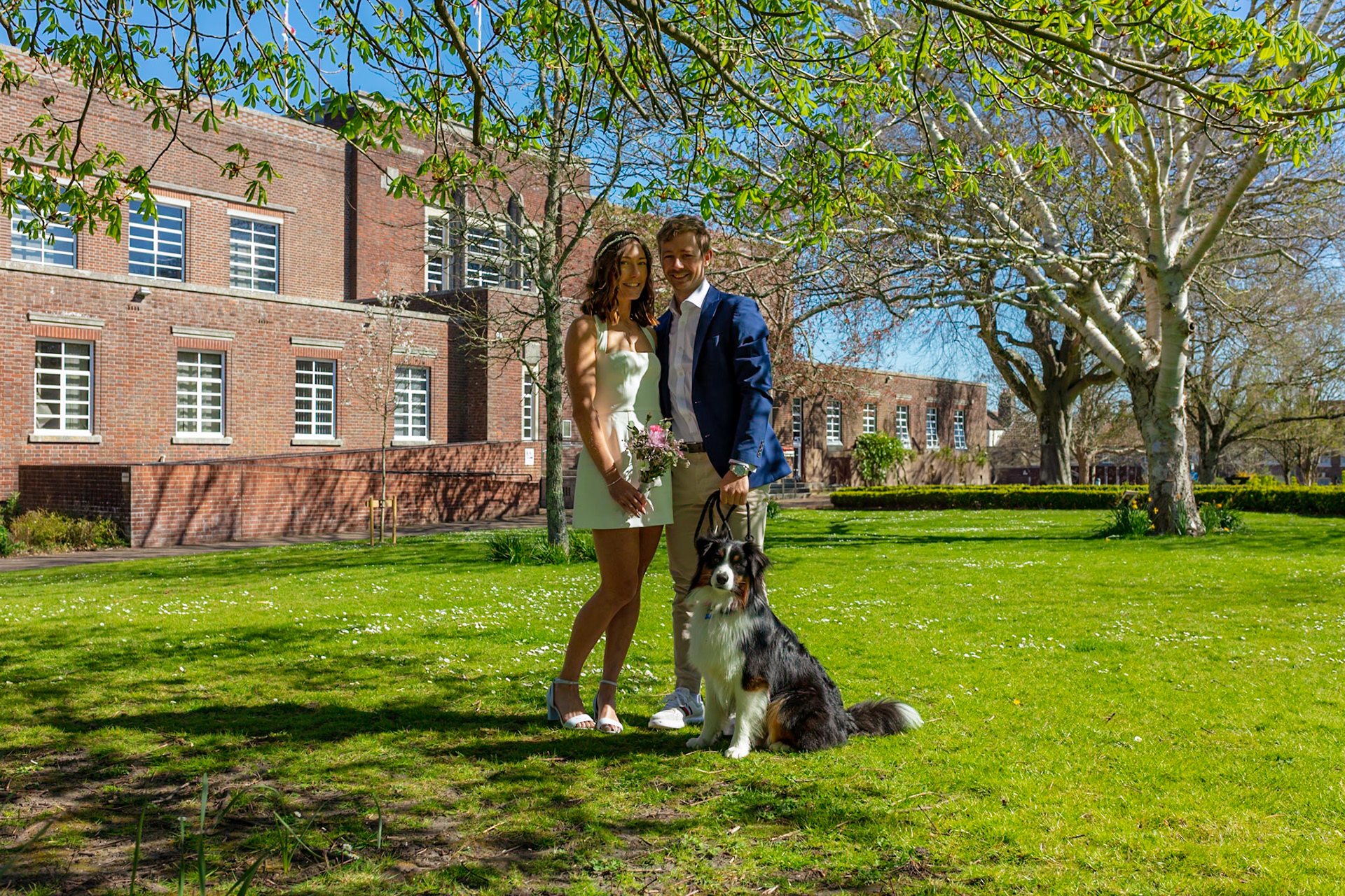 Richard and Emily's beautiful spring wedding took place on the 7th April the Wedding took place at County Hall Dorchester photos taken in the nearby Borough Gardens with coffee and Cake at Finca Poundbury