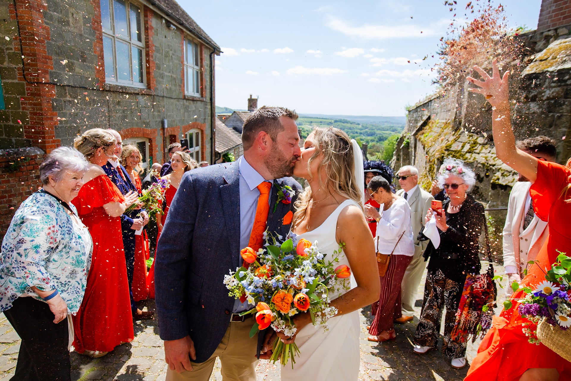Holly and Olivers wedding that took place on 10th May 2025 with the ceremony taking place at Shaftesbury Town Hall photos on the Famouse Gold Hill and reception at a local house.
