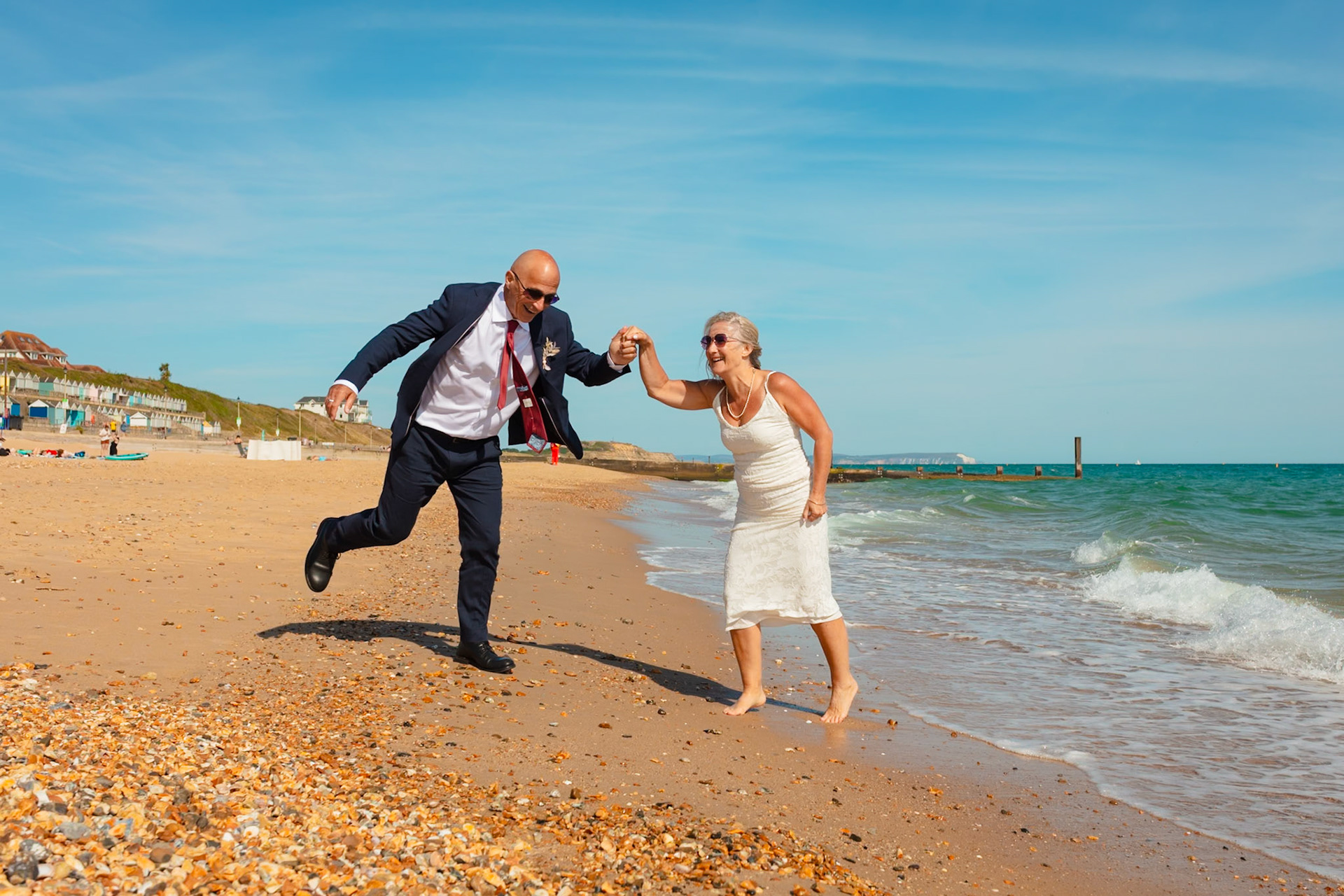 Susan and Barrys small summer wedding took place at Bournemouth Town Hall, the reception at Sids Slaps in Southbourne and drinks at Sobo Beach.
