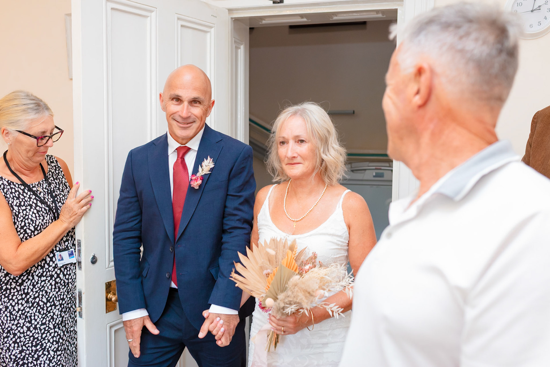 Susan and Barrys small summer wedding took place at Bournemouth Town Hall, the reception at Sids Slaps in Southbourne and drinks at Sobo Beach.