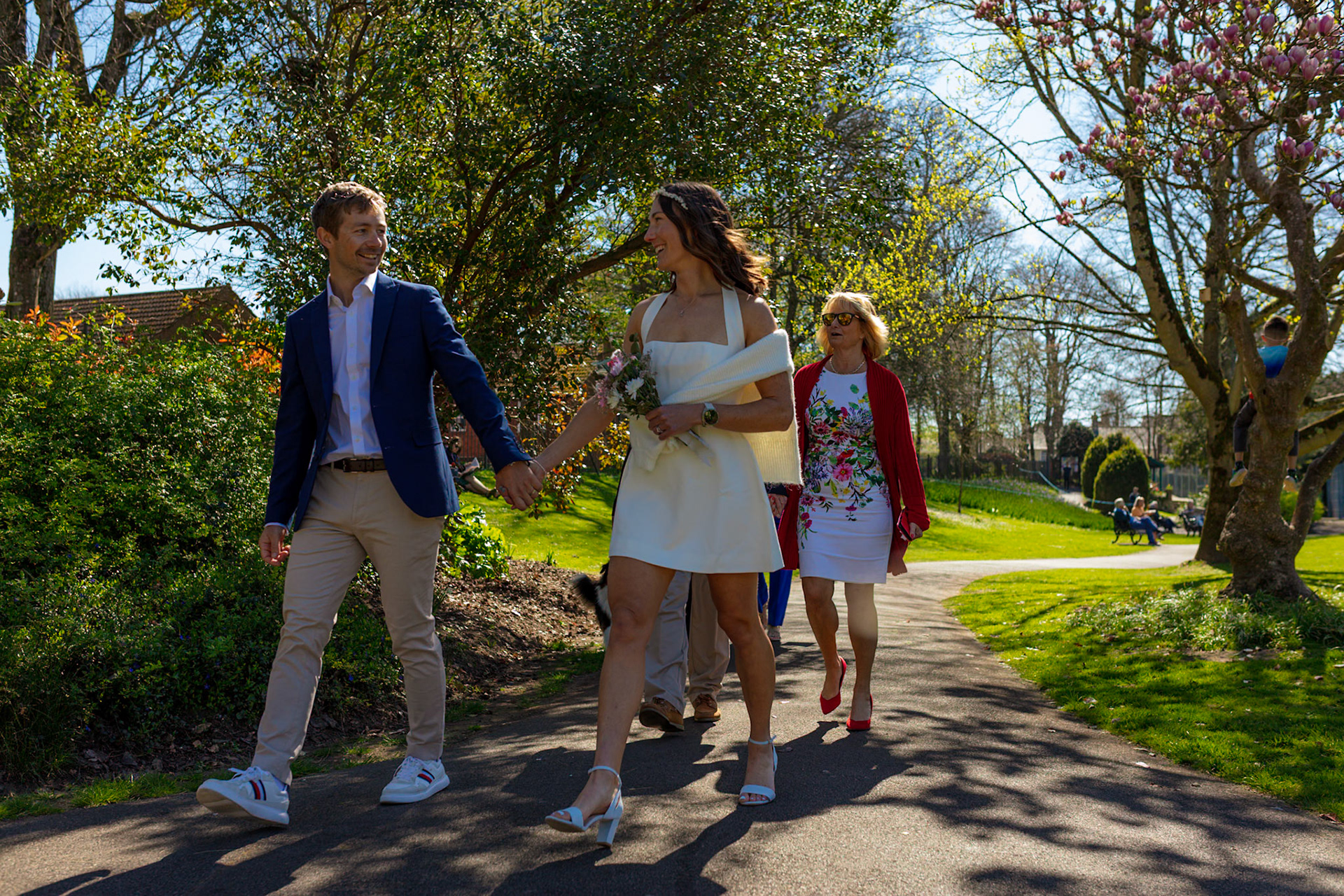 Richard and Emily's beautiful spring wedding took place on the 7th April the Wedding took place at County Hall Dorchester photos taken in the nearby Borough Gardens with coffee and Cake at Finca Poundbury