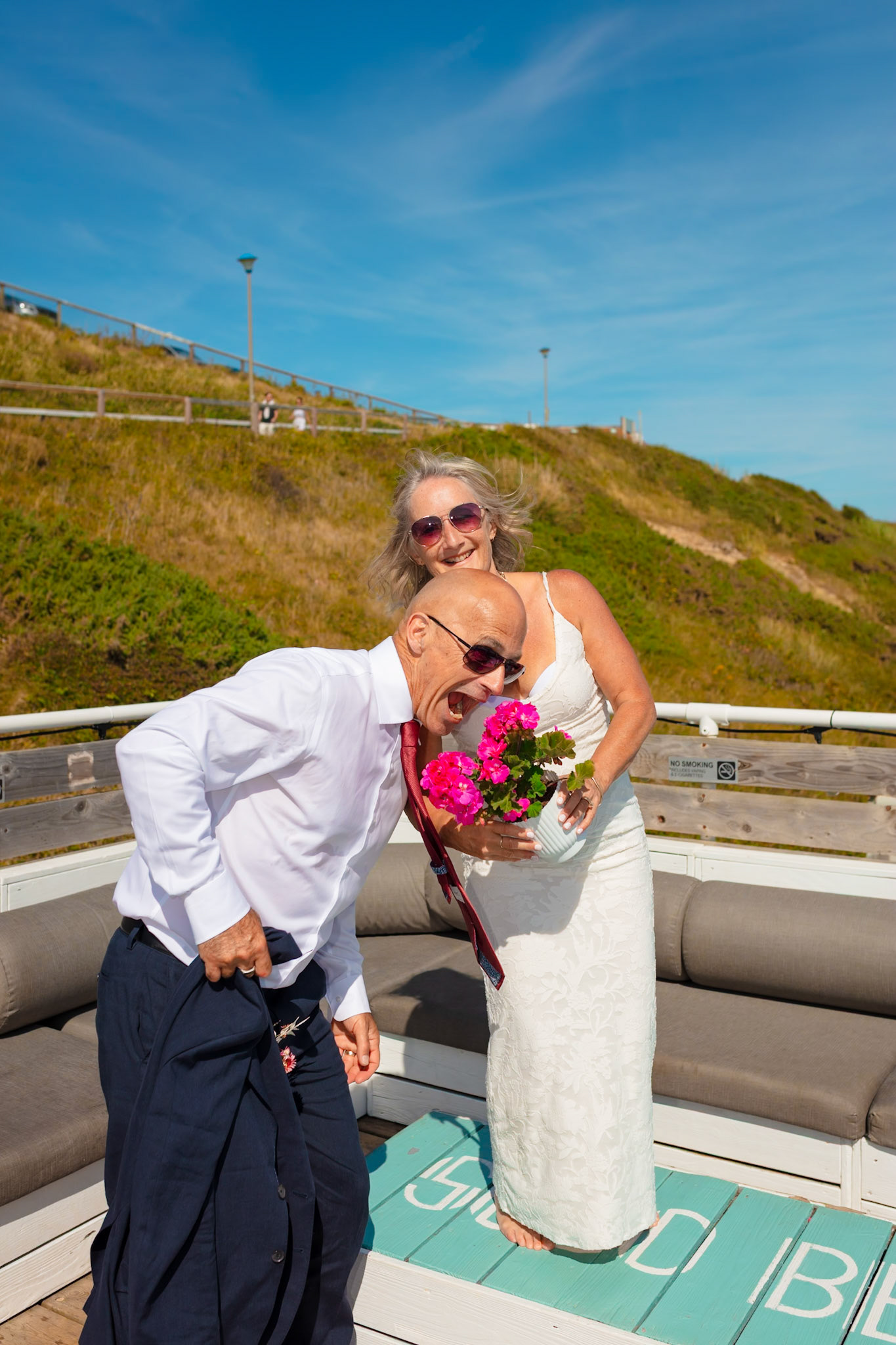Susan and Barrys small summer wedding took place at Bournemouth Town Hall, the reception at Sids Slaps in Southbourne and drinks at Sobo Beach.