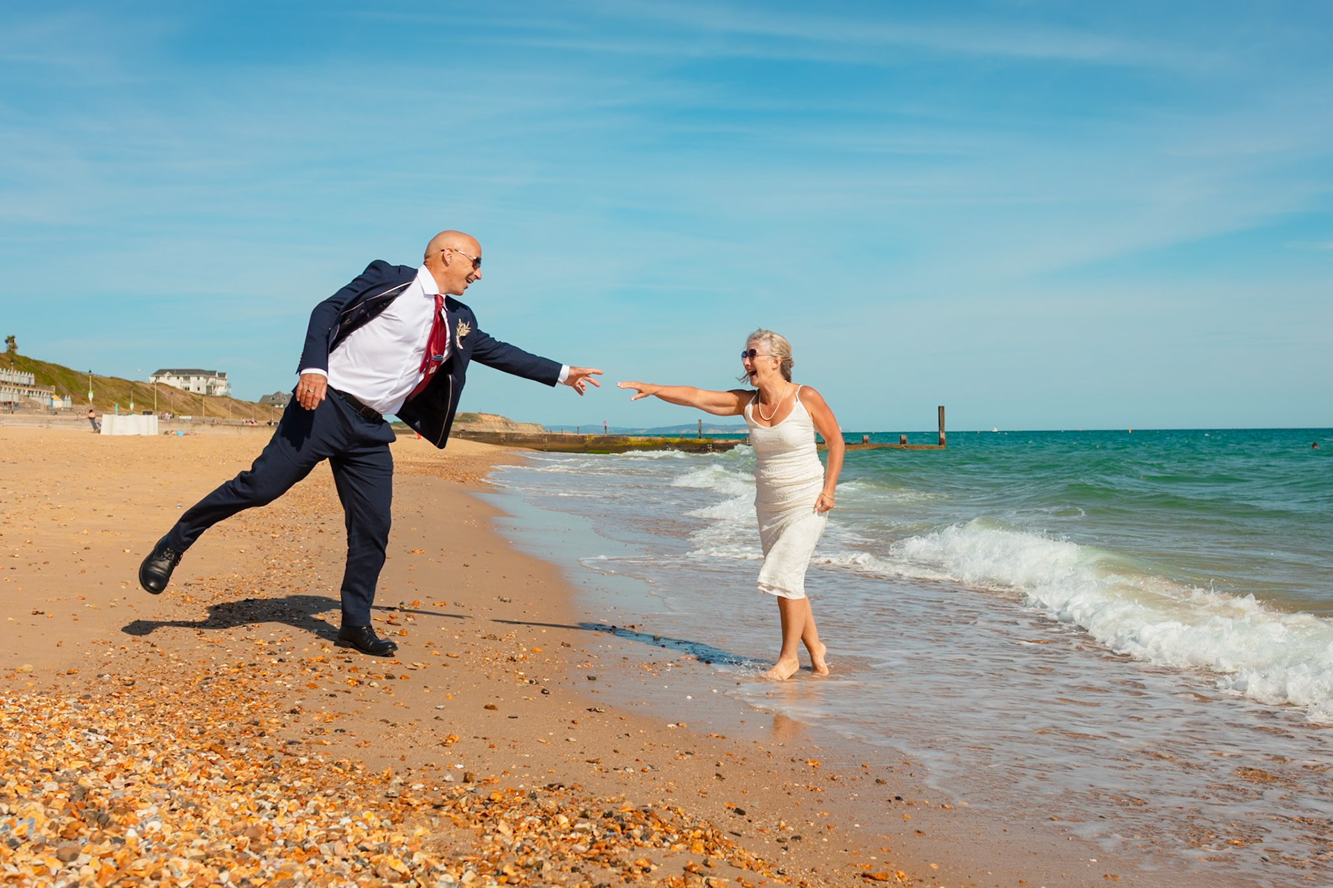 Susan and Barrys small summer wedding took place at Bournemouth Town Hall, the reception at Sids Slaps in Southbourne and drinks at Sobo Beach.