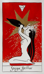 Tarot card from the Strigarum Arcana deck. Striga Stellae represents hope and offering