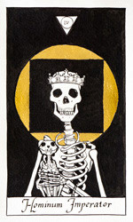 Tarot card from the Strigarum Arcana deck. Hominum Imperator represents dominance and oppression.