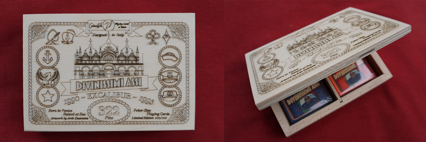 Numbered beech and plywood wooden box No.100 engraved by laser — handcrafted in Italy for Divinissimi Assi.