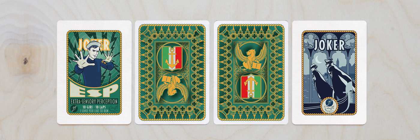 Special green-back Jokers from the Divinissimi Assi deck — a tribute to the third unprinted Green edition.