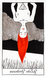 Tarot card from the Strigarum Arcana deck. Striga Suspensa represents sacrifice and suspension.