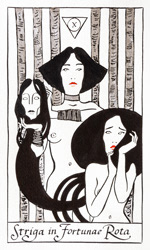 arot card from the Strigarum Arcana deck. Striga in Fortunae Rota represents change and cycles.