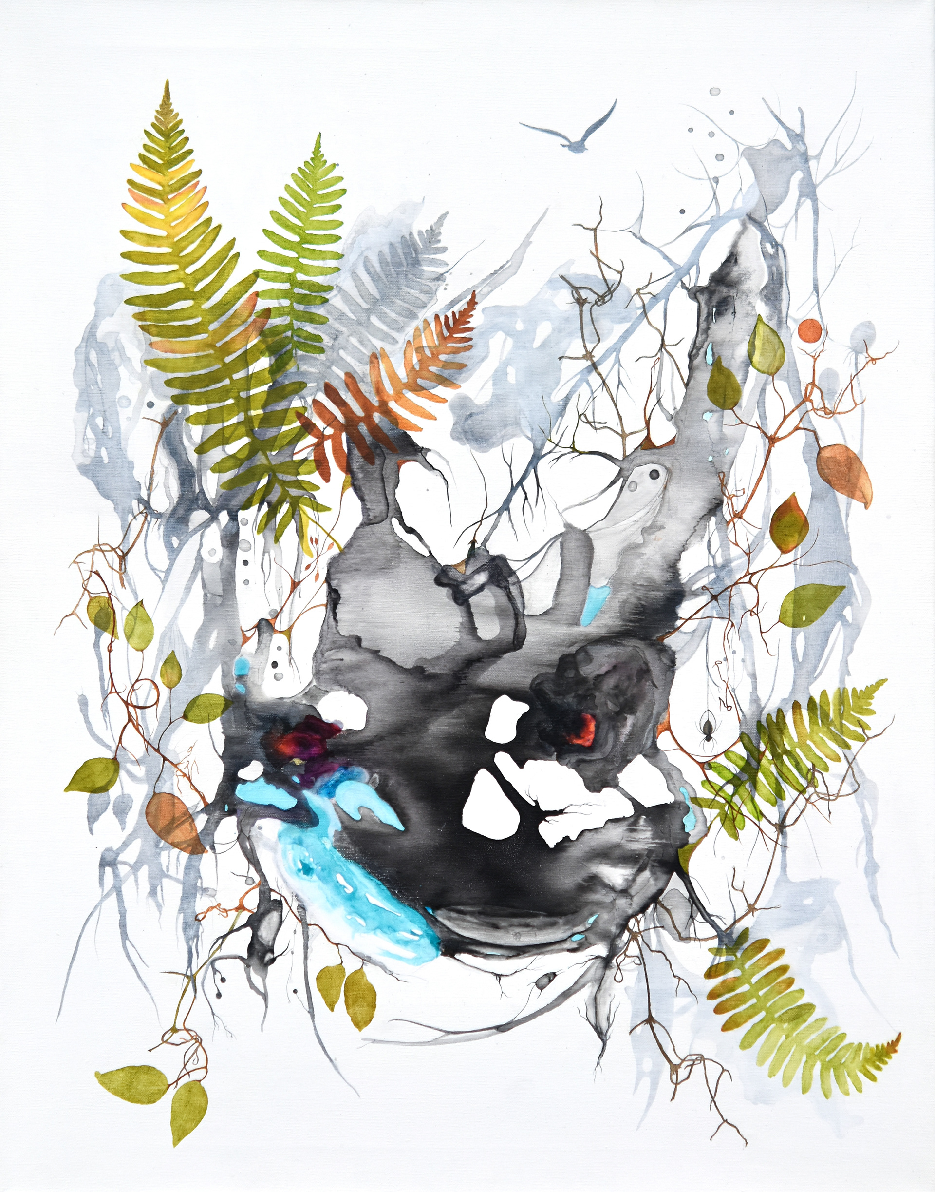 'Aftermath', ink & charcoal wash on canvas, 70 x 90 cm / 27  x 35 in