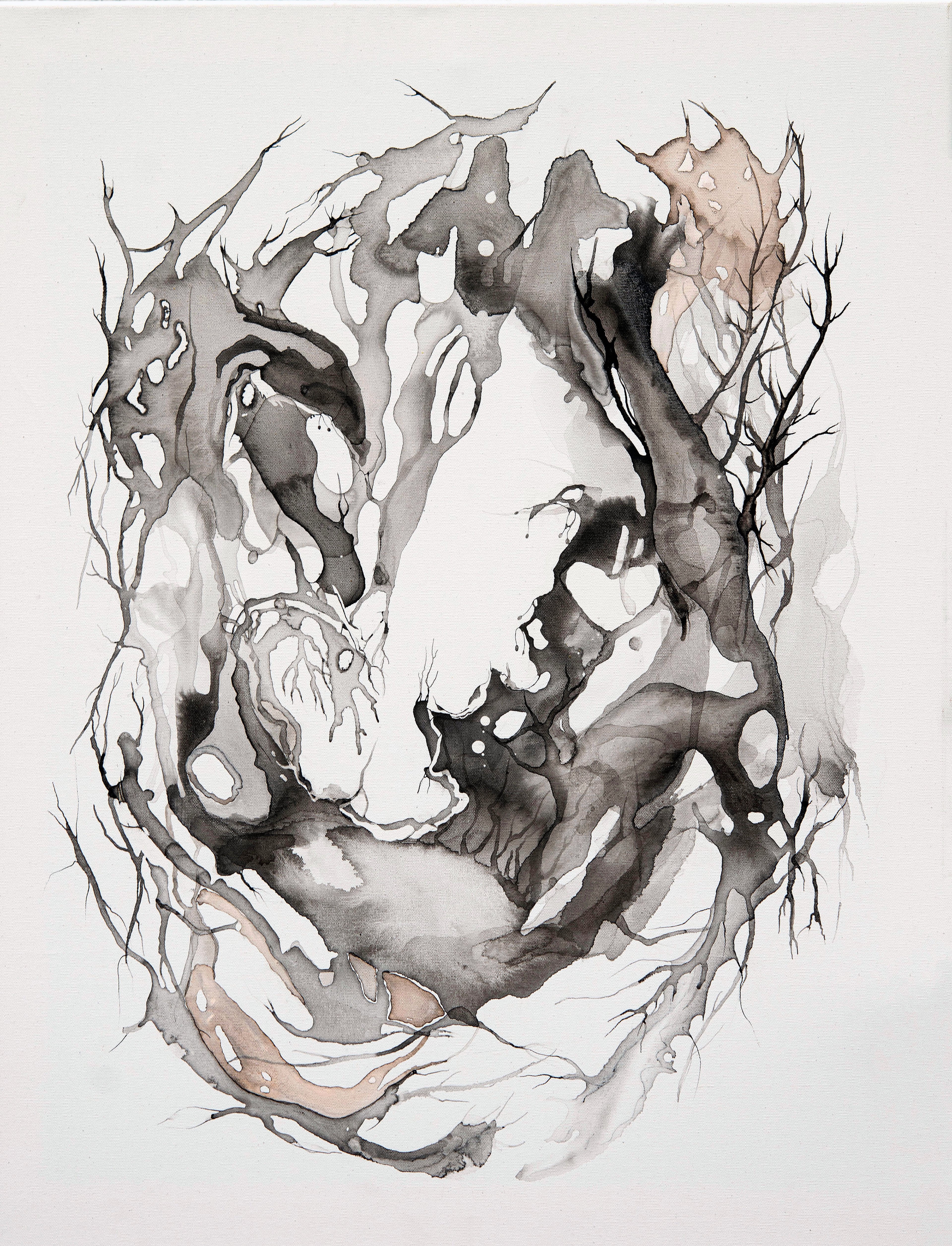 'Perpetuum Saltus'', ink and charcoal wash on canvas, 70 x 90 cm / 27 x 35 in