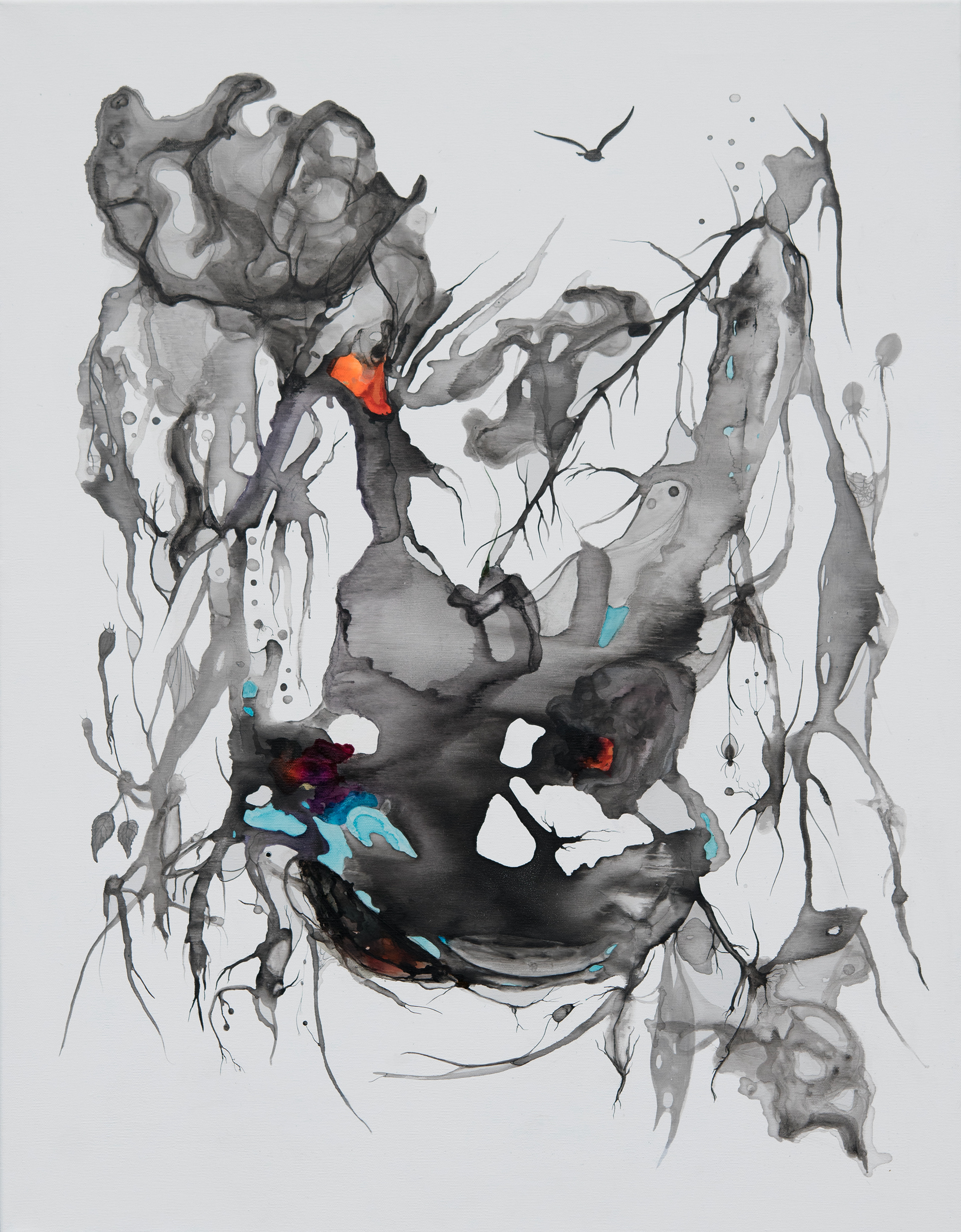 'Aftermath', ink and charcoal wash on canvas, 70 x 90 cm / 27 x 35 in
