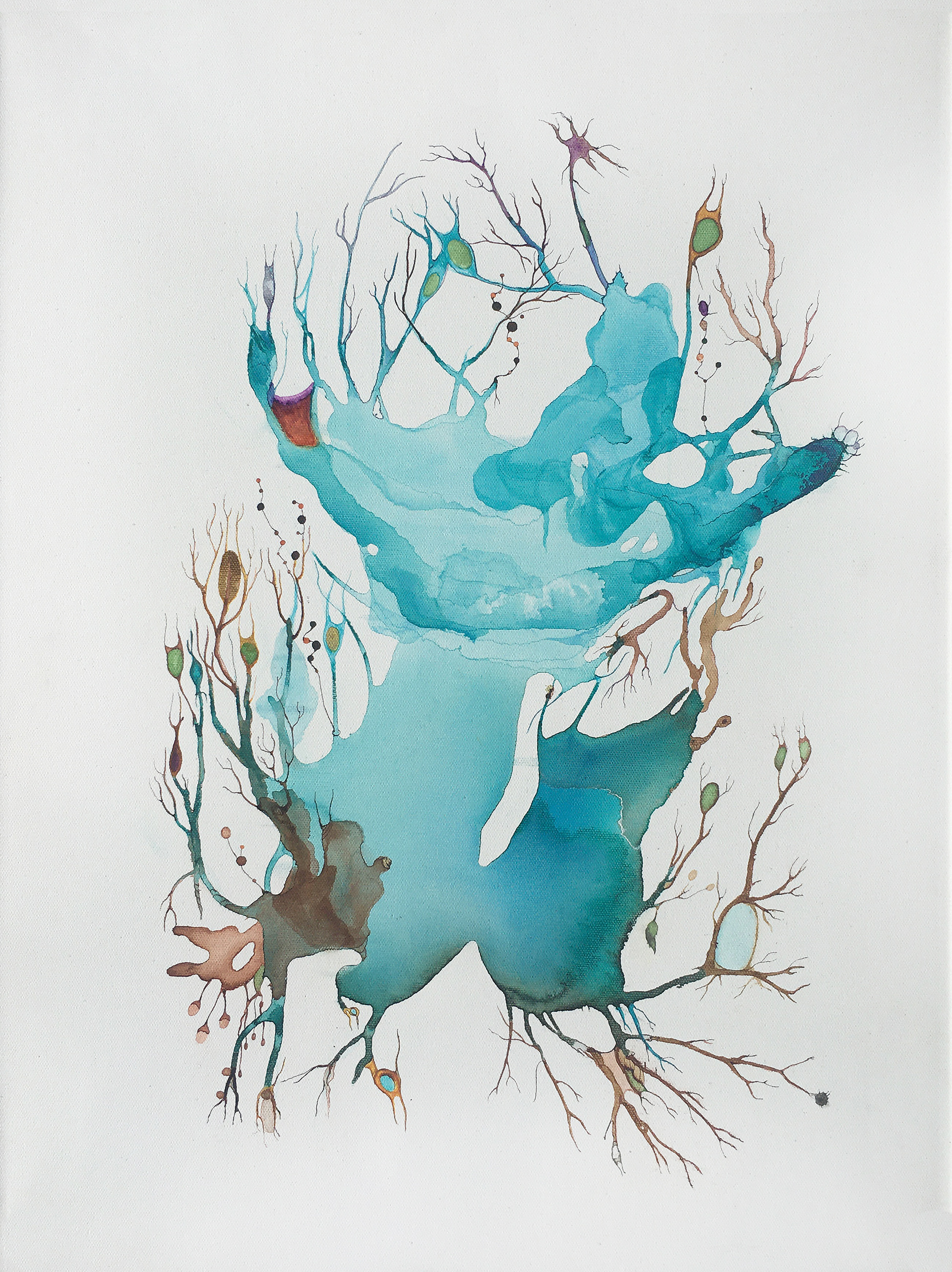 'Waterborn', ink on canvas, 45 x 60 cm / 18 x 24 in