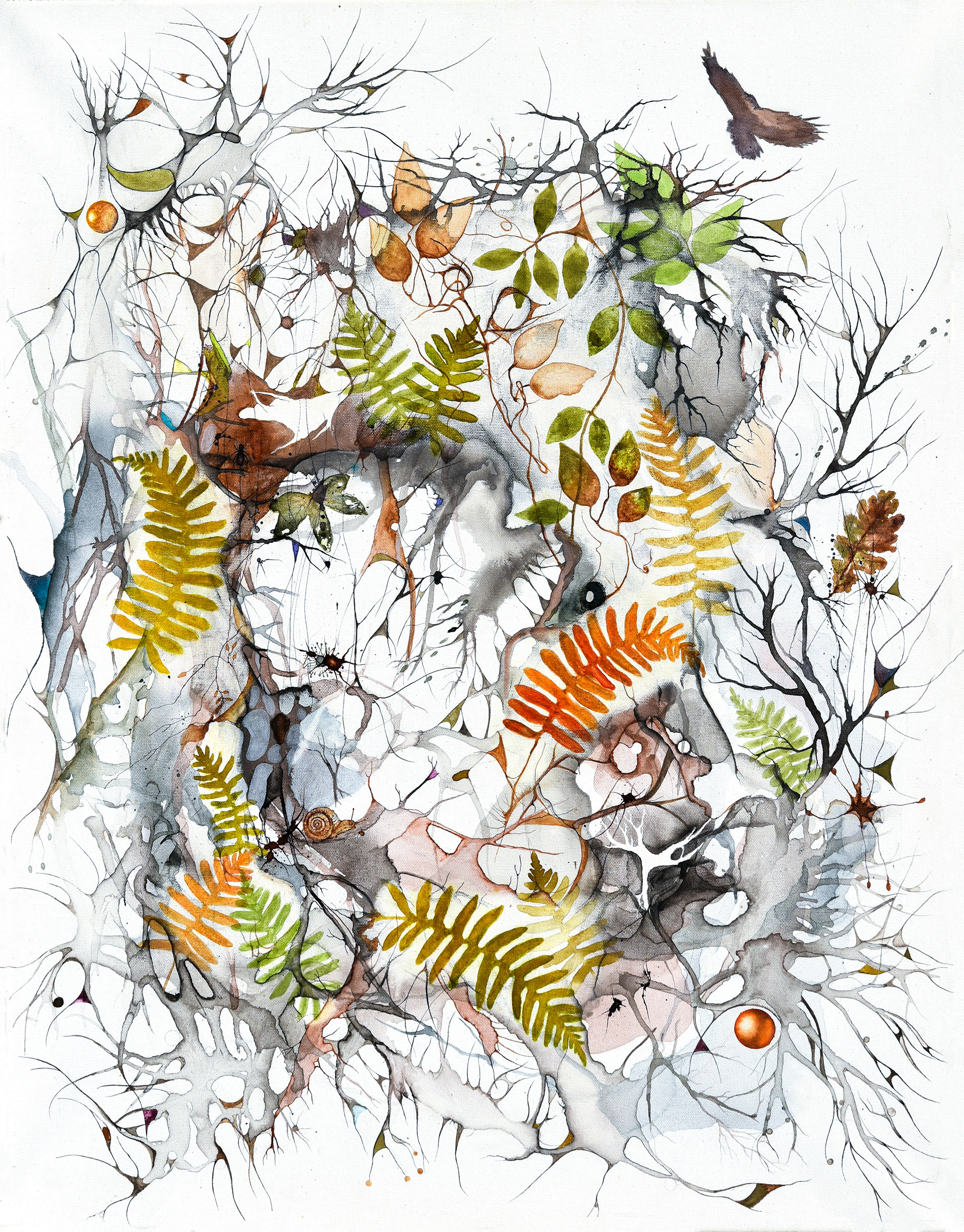 'Habitat, ink & charcoal on canvas, 70 x 90 cm / 27 x 35 in'