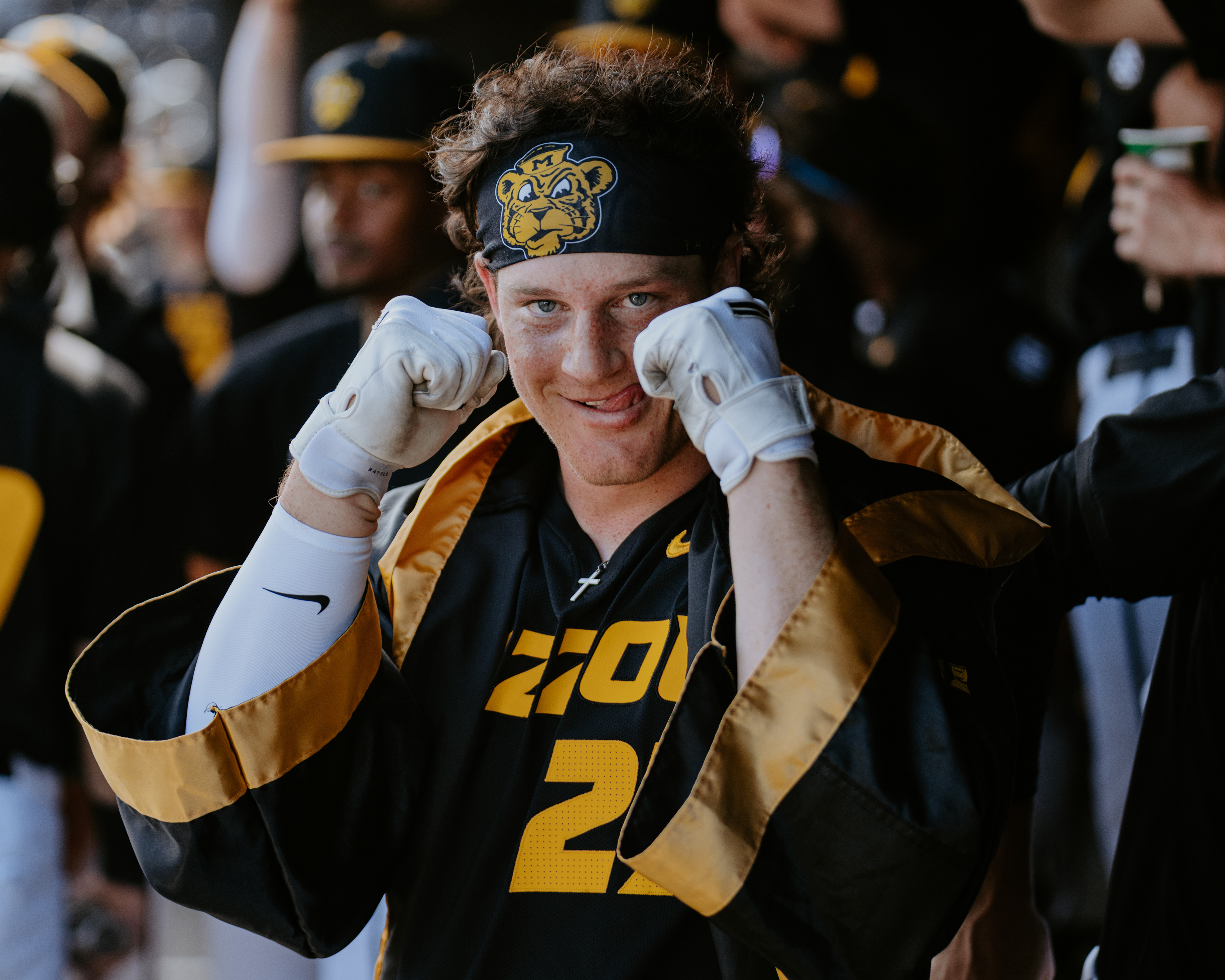 Kam Durnin celebrates after hitting a home run at Taylor Stadium on March 10, 2026 in Columbia, Missouri.