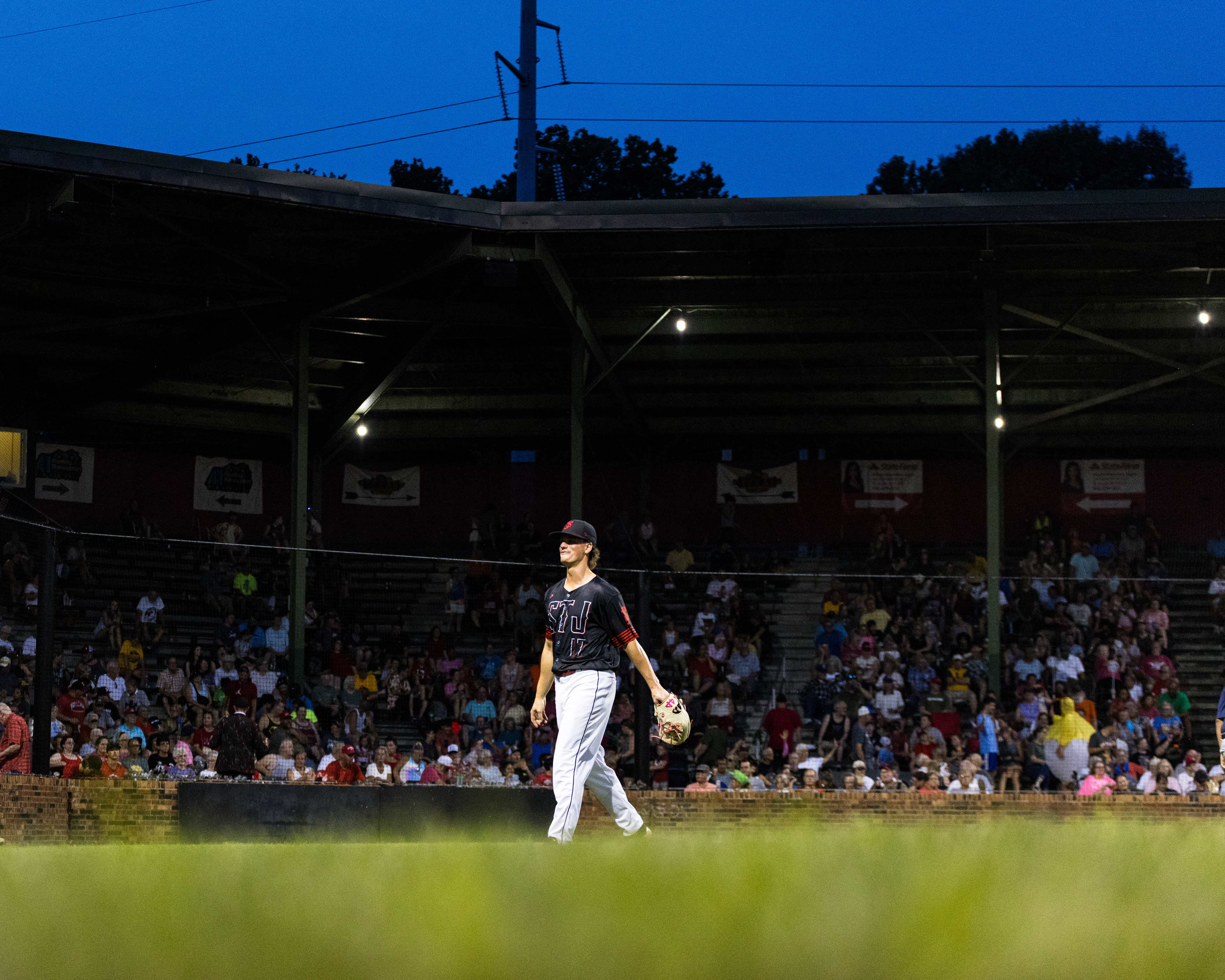 Andrew Guck walks off the mound after his last ever start as a Saint Joseph Mustang
