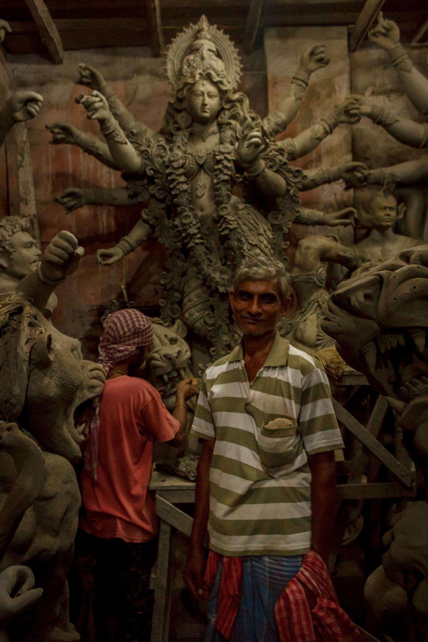 Durga Pooja is a major festival in West Bengal, India. There are thousands of statue making workshops during this time of the year.