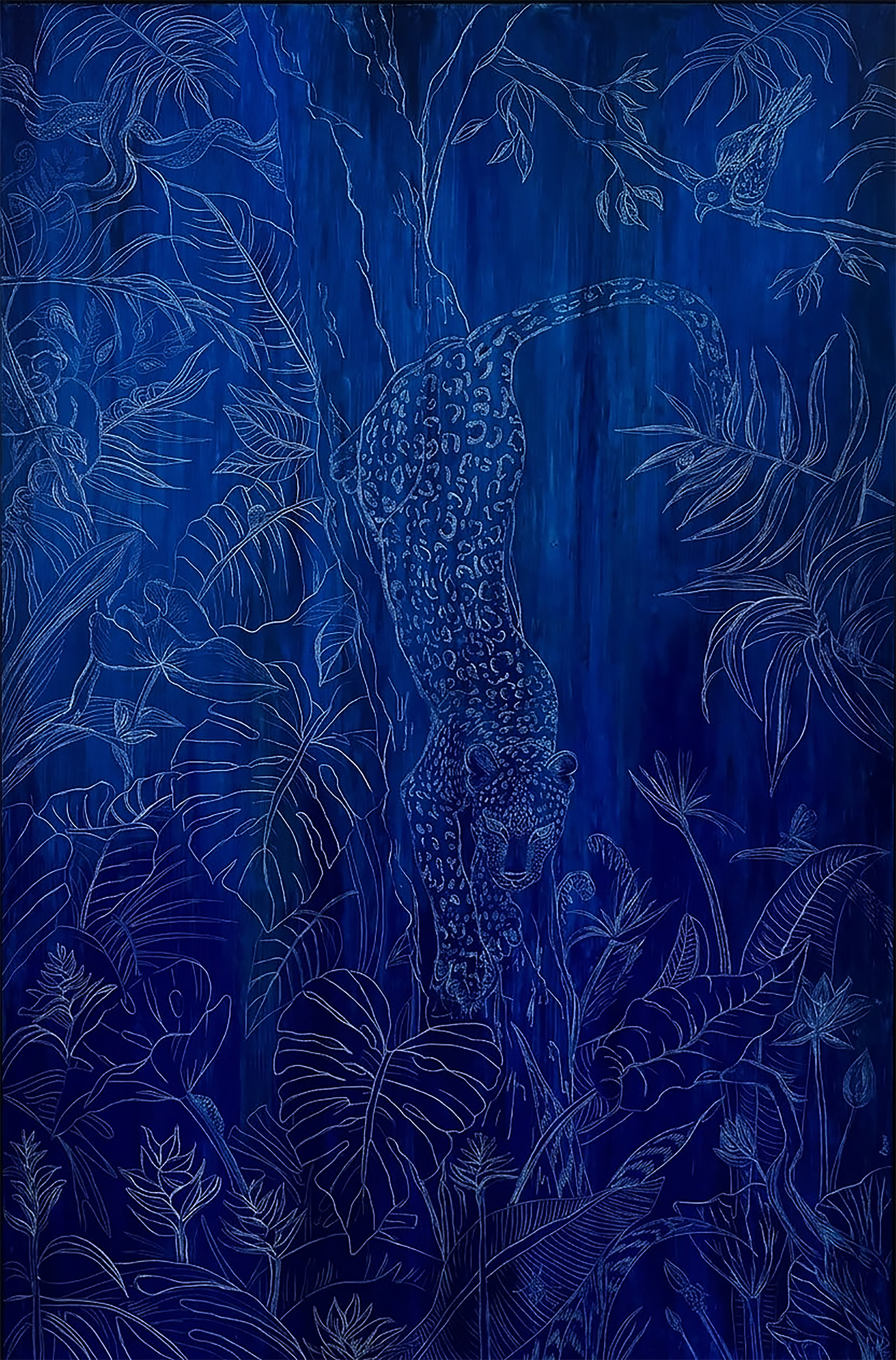 MIDNIGHT GUARDIAN, 4ft x 6ft, Oil Sgraffito on Canvas, 2025