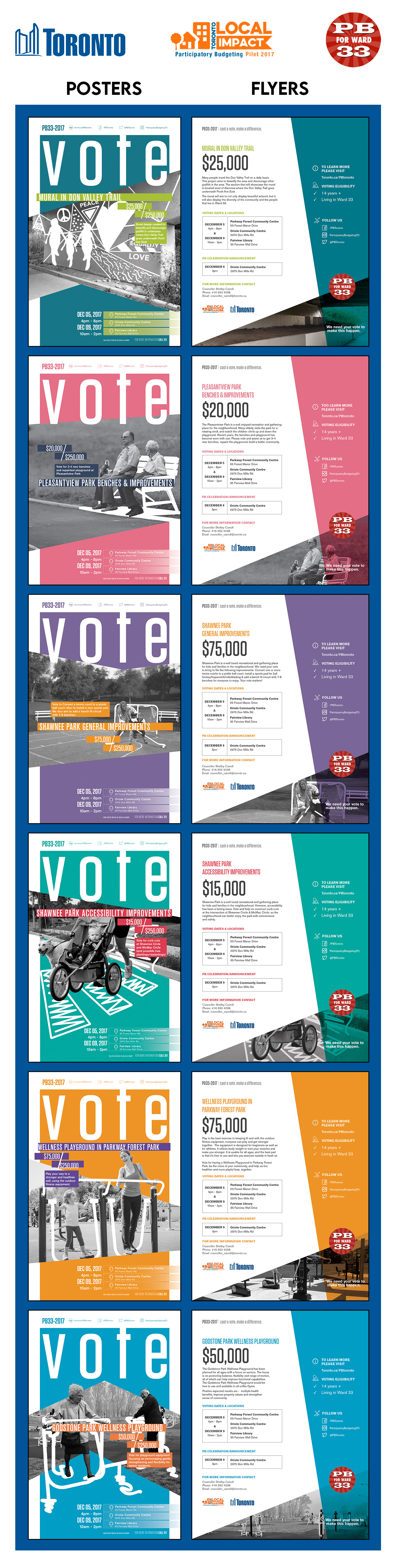 Posters and flyers for Toronto City Council's Ward 33 Community Initiative (2017)