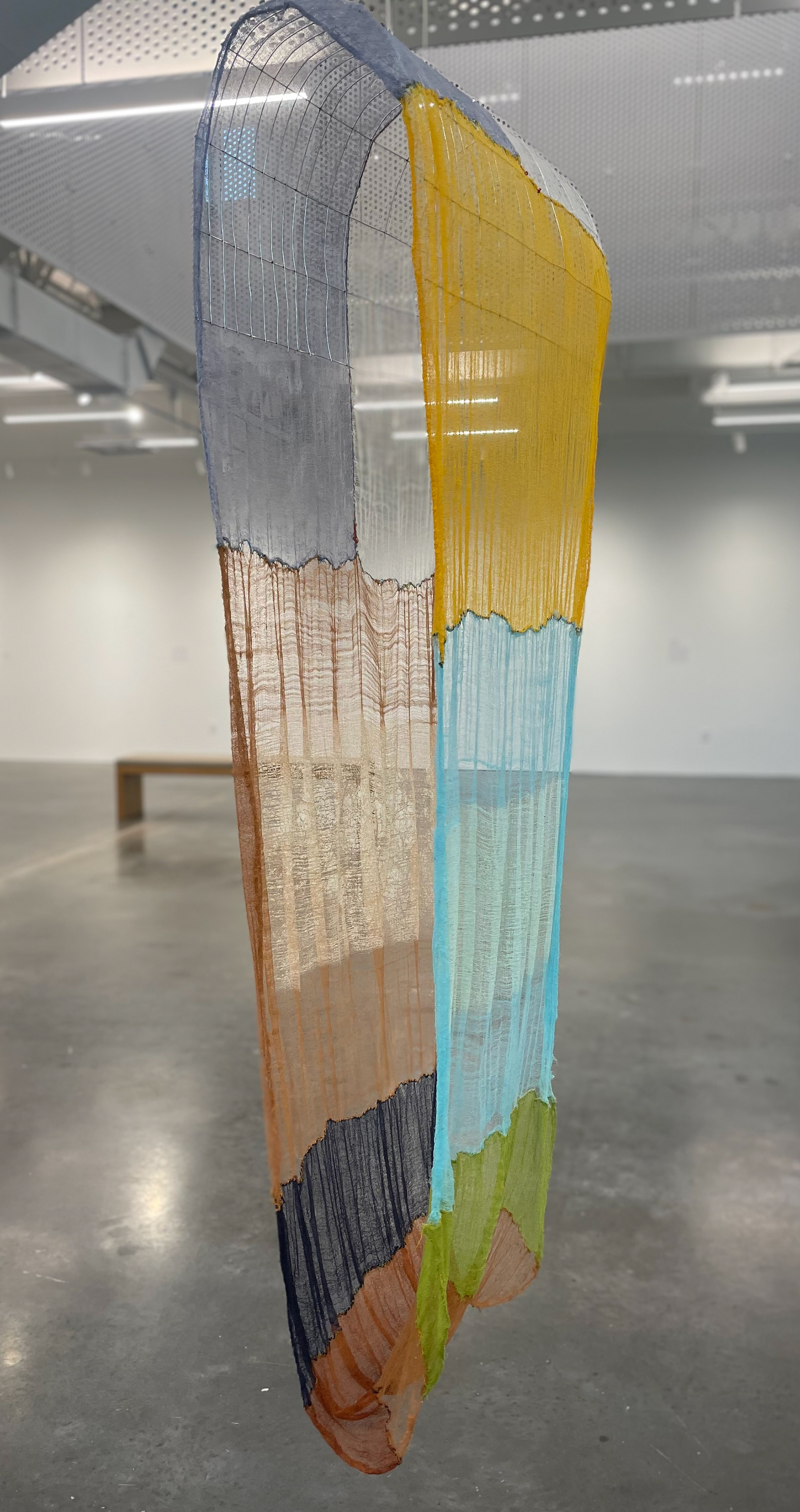 Fält (2023-2024), Hand-dyed cheesecloth, thread. 22 x 63"