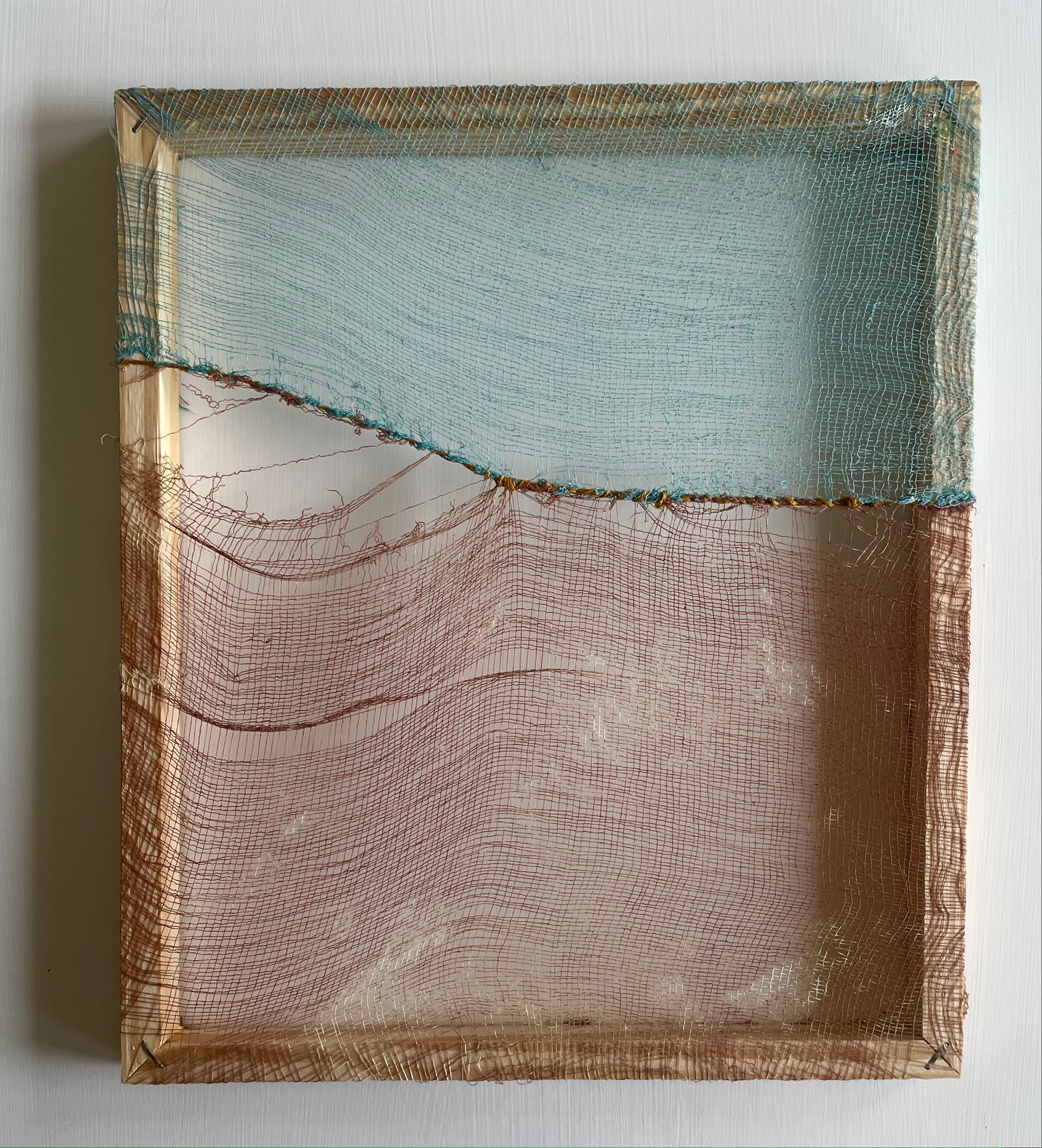 To Us, Waning on a Plateau, 6 x 8", hand-dyed cheesecloth and pine frame