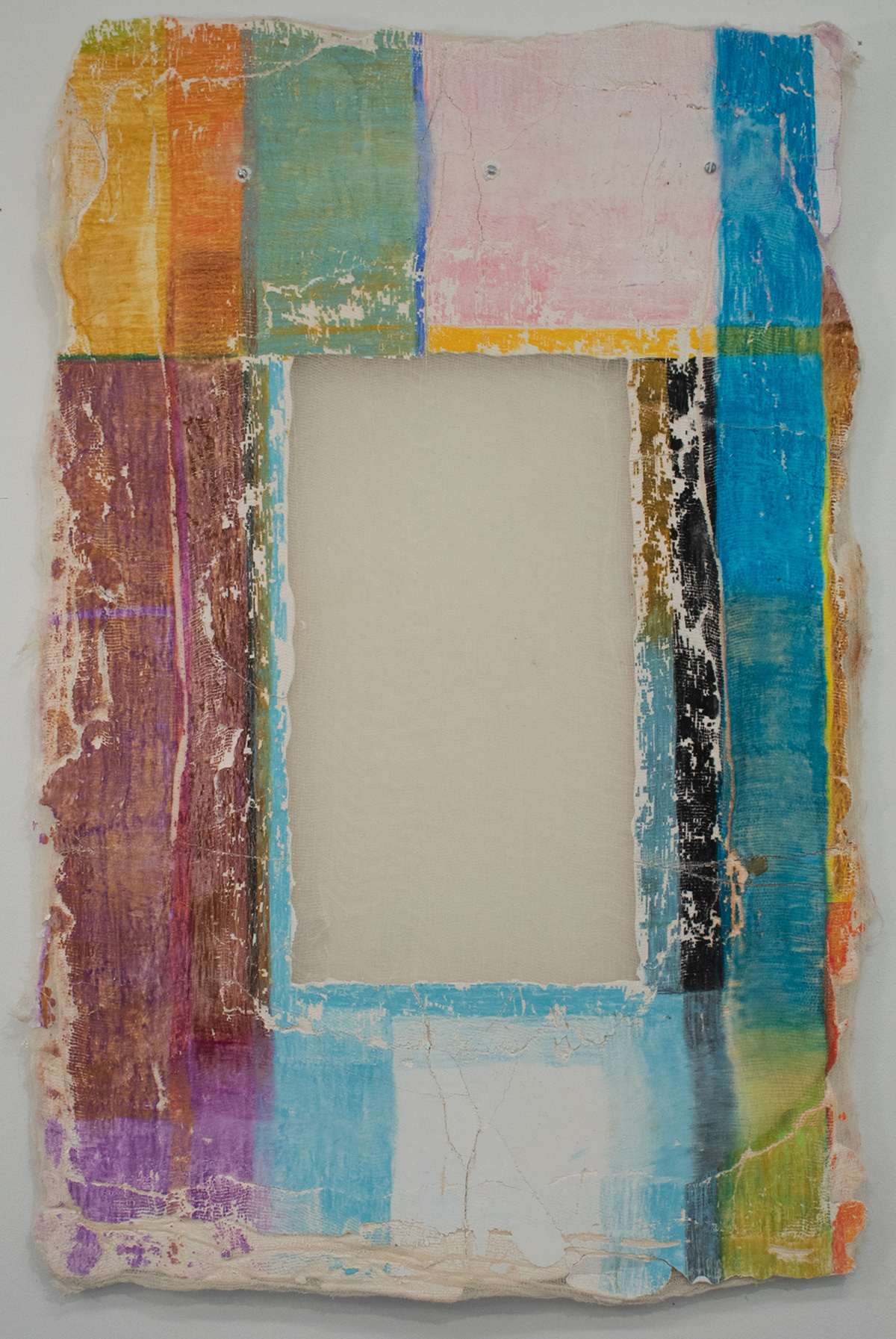 Window (2023) Plaster, cheesecloth, water soluble crayons, 25 x 37"
