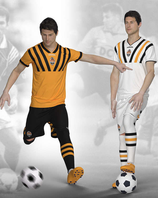 Orange and white club-kit variations on digital mannequins