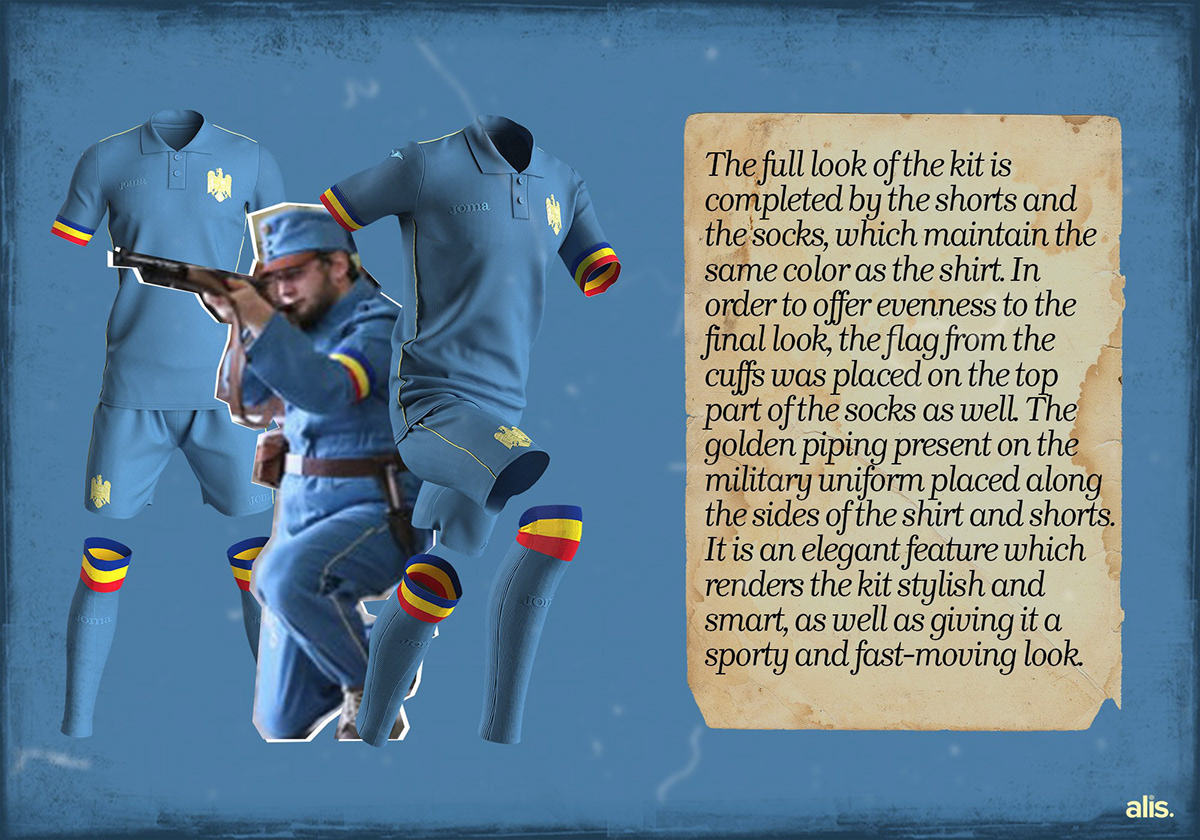 Full Romania kit showing coordinated shorts, socks and piping