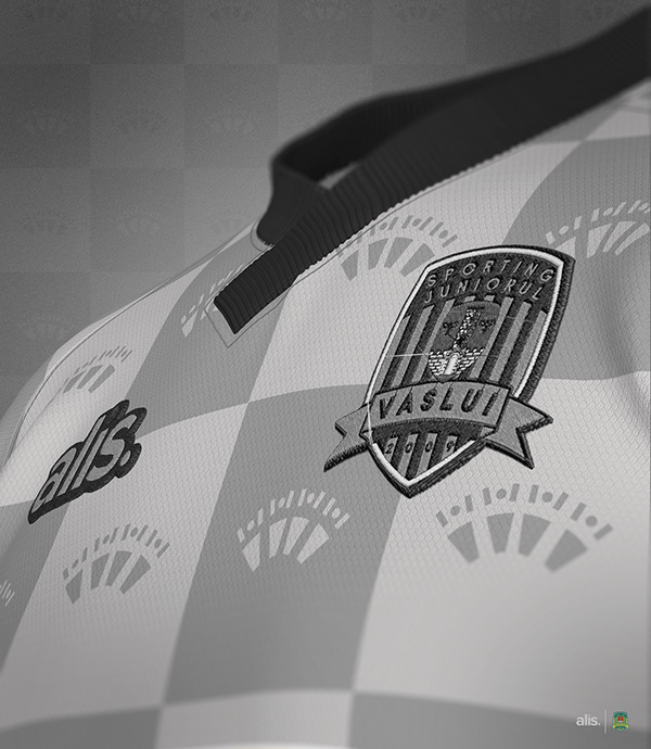 Digital close-up of the crest and checkerboard pattern
