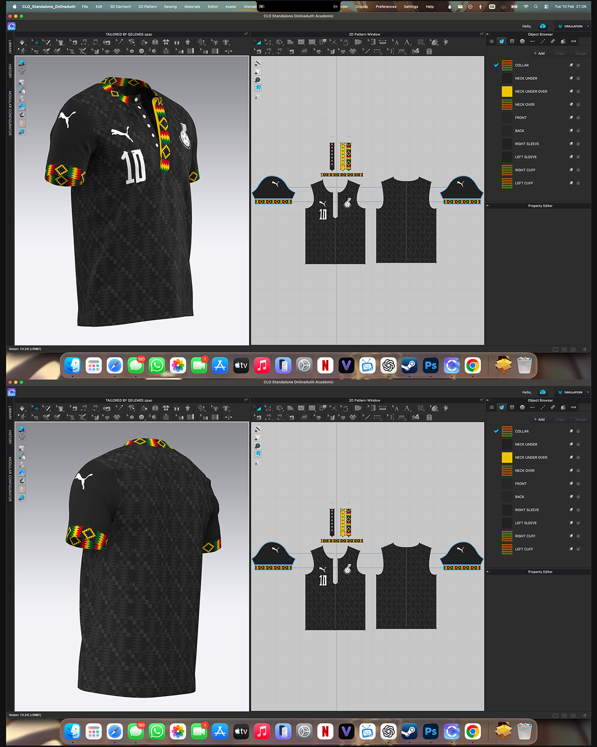 Digital Ghana shirt development with flat garment pattern pieces