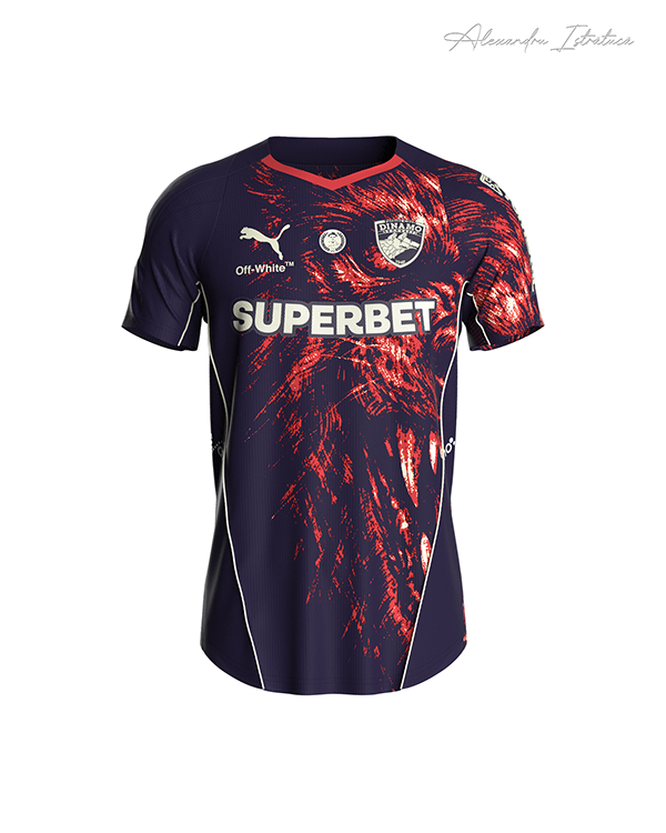 Front view of the navy-purple Dinamo concept shirt