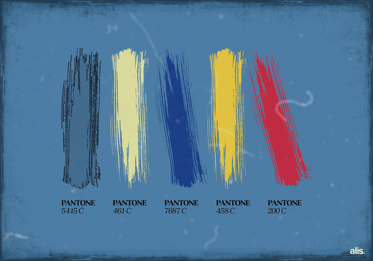 Blue, gold and red colour palette for the Romania concept