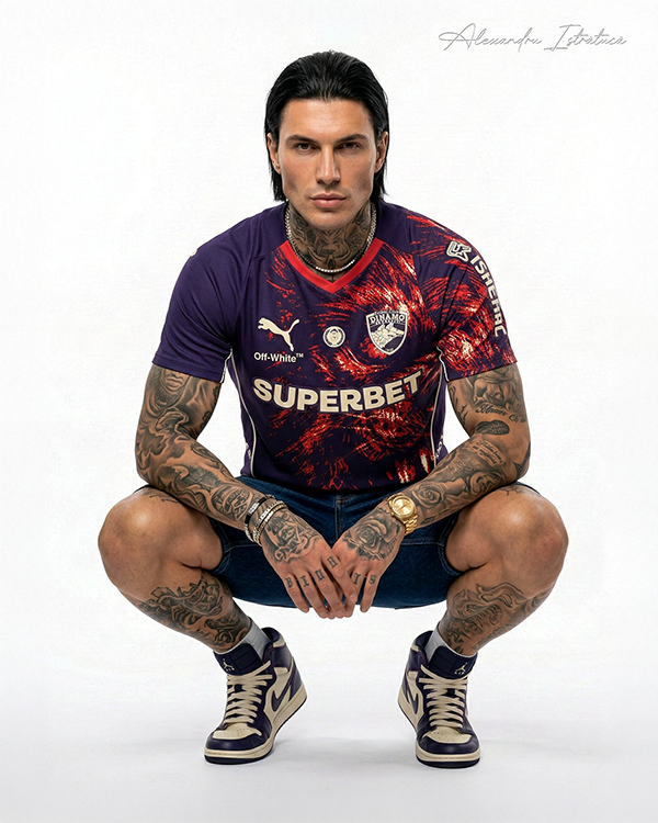 Seated lifestyle mockup of the Dinamo shirt