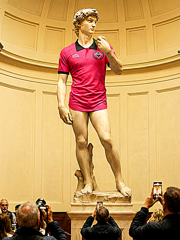 Concept collage placing the shirt on a classical sculpture