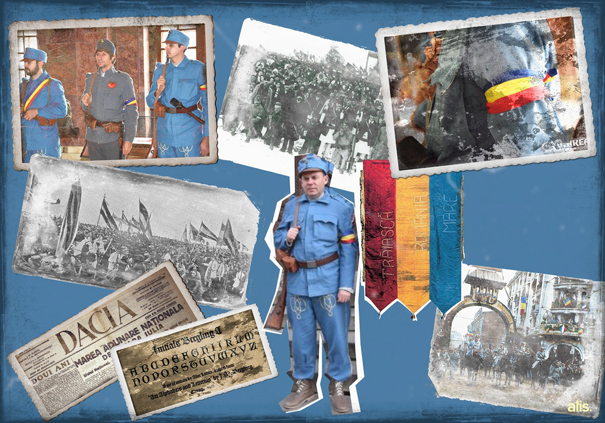 Historical uniform, flag and newspaper reference collage