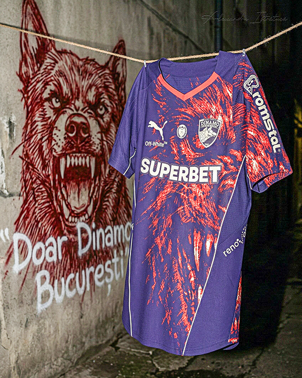 Shirt mockup beside a red dog wall illustration