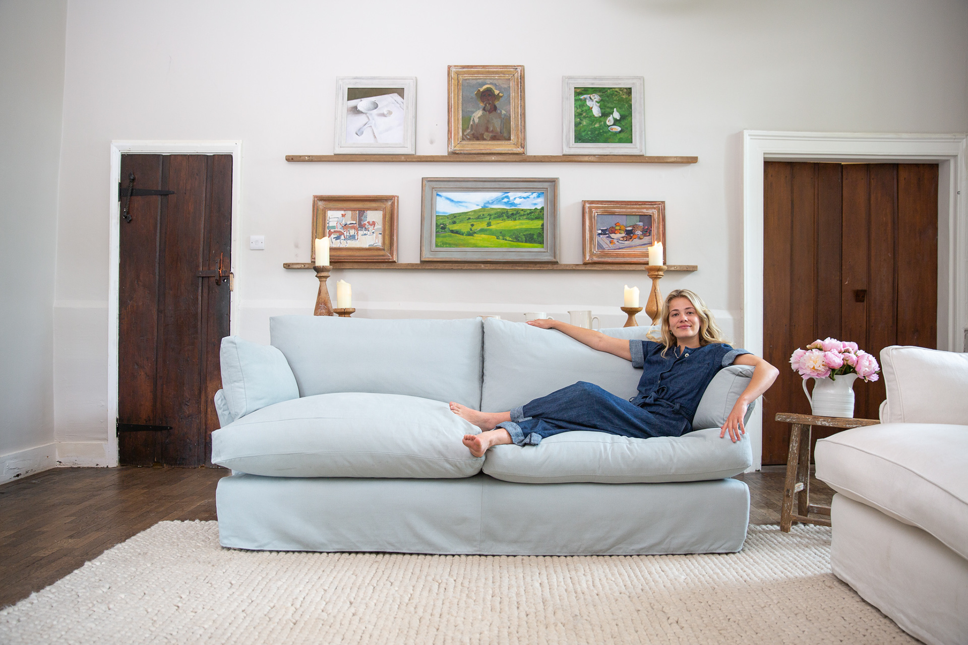 Silver Birch Grey Brushed Cotton - Otter Soft Edge Sofa