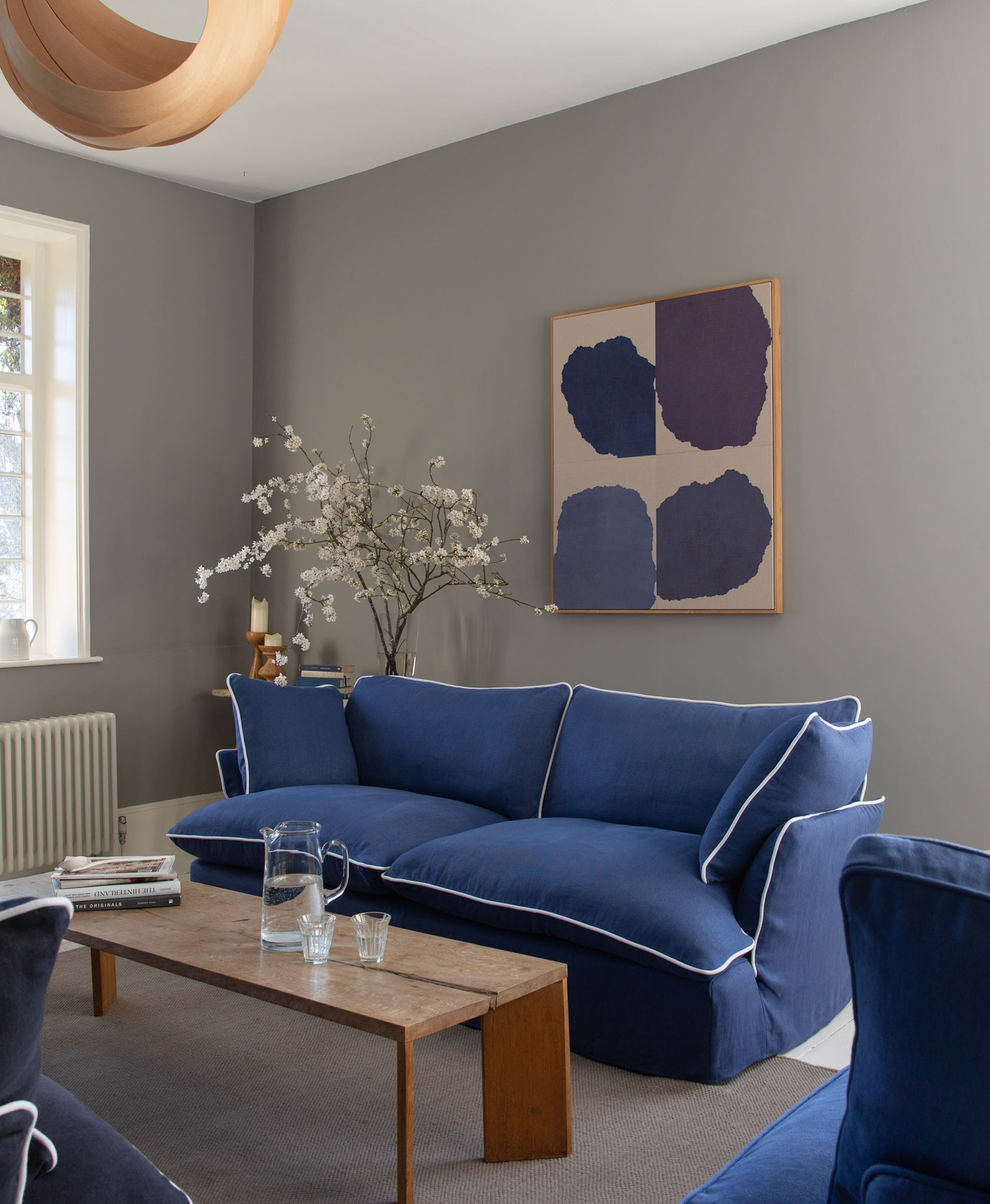 Sapphire/Selenite 100% Linen Marnie Contrast Piped Sofa