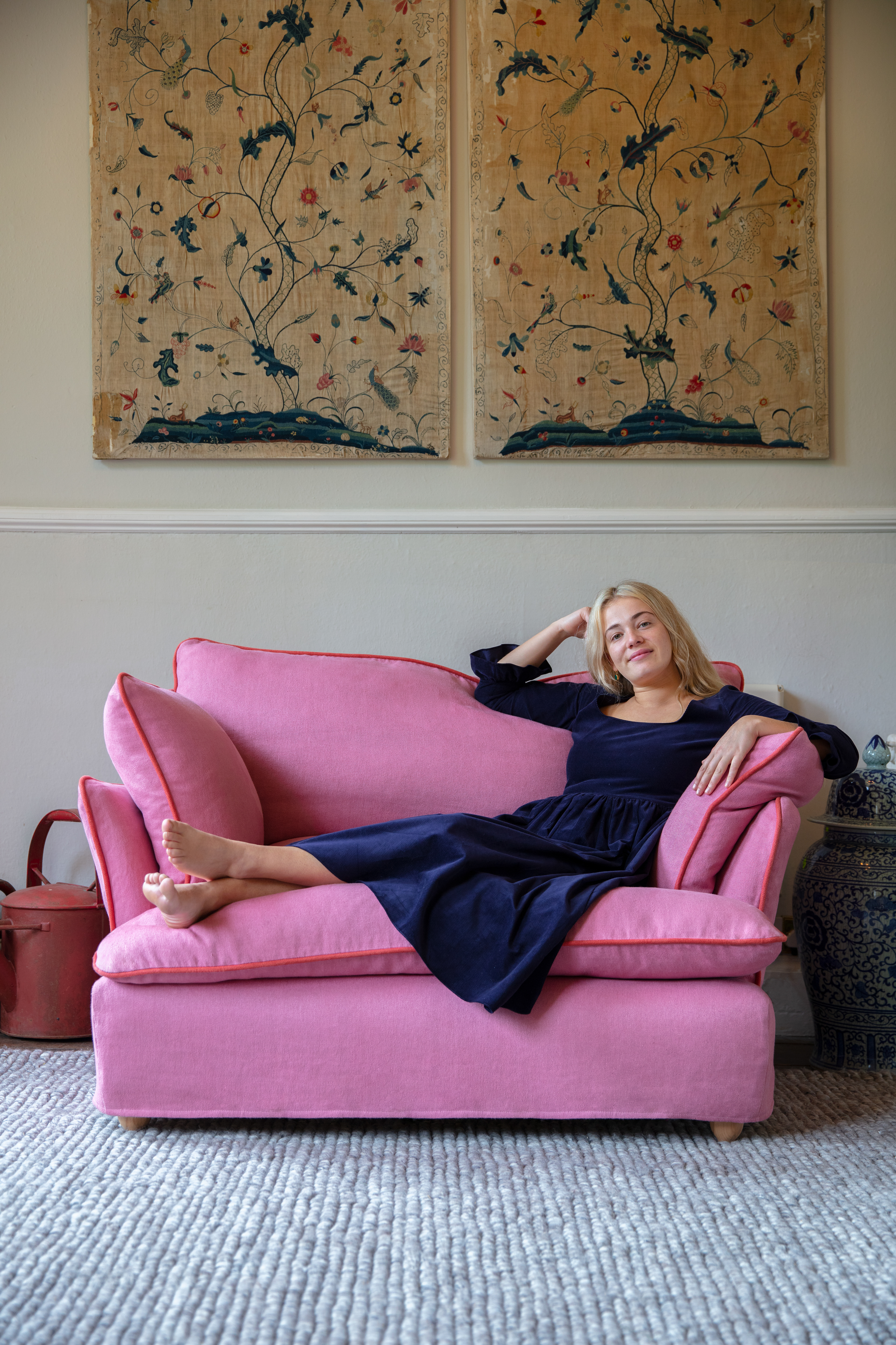Rose Quartz/Garnet 100% Linen - Marnie Contrast Piped Love Seat