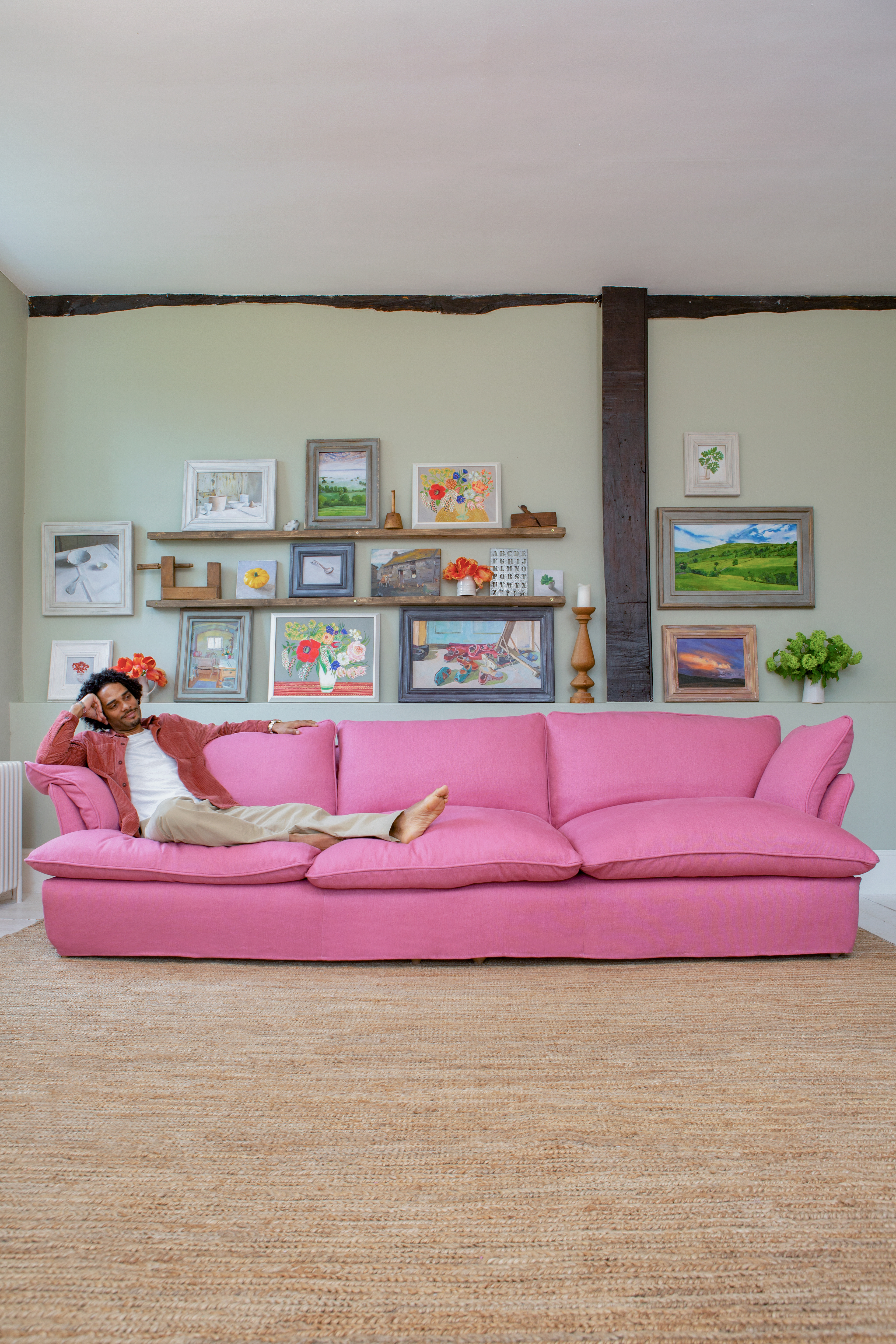 Rose Quartz 100% Linen - Marnie Piped Edge Large Sofa