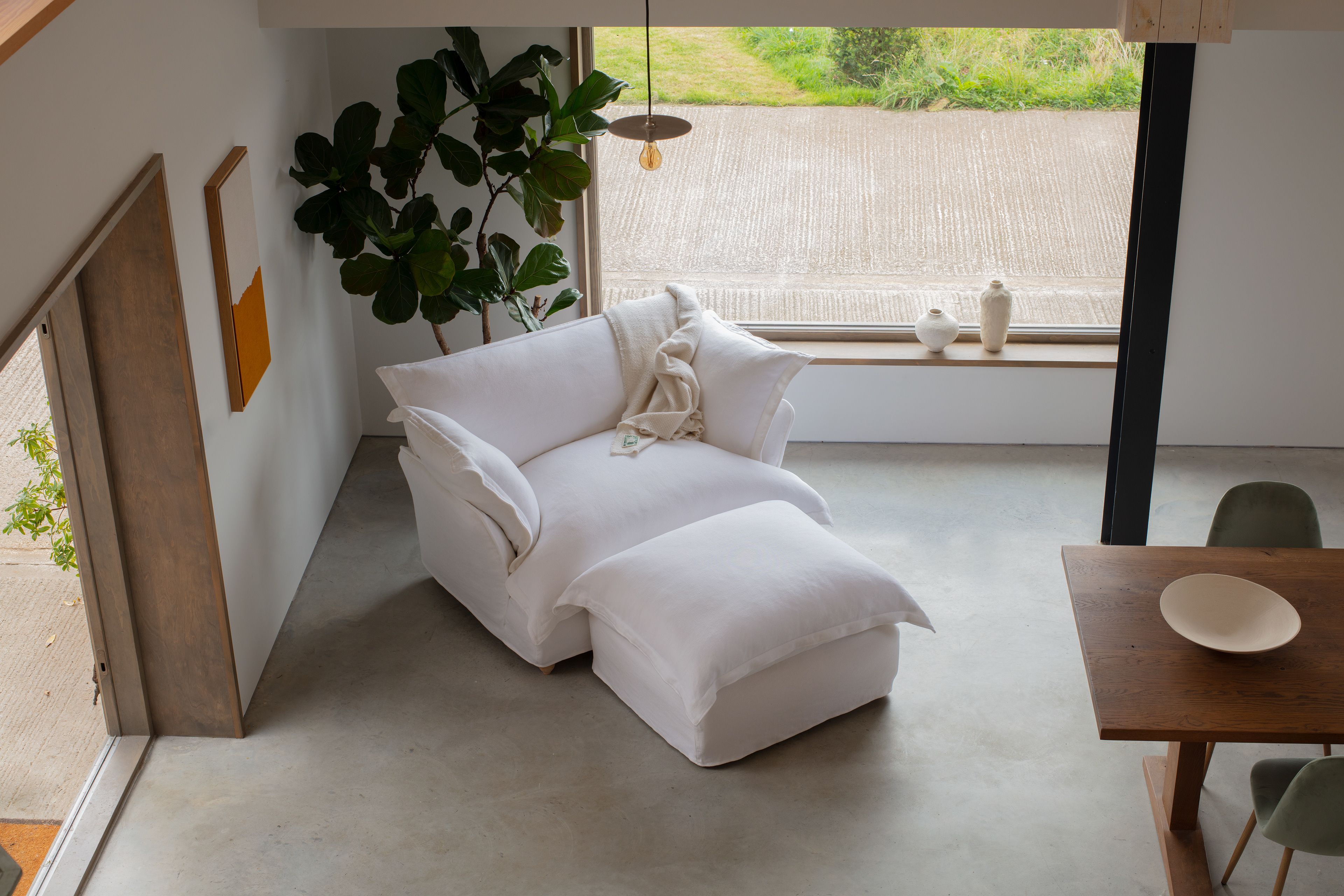 Selenite 100% Linen - Song Pillow Edge Love Seat & Footstool