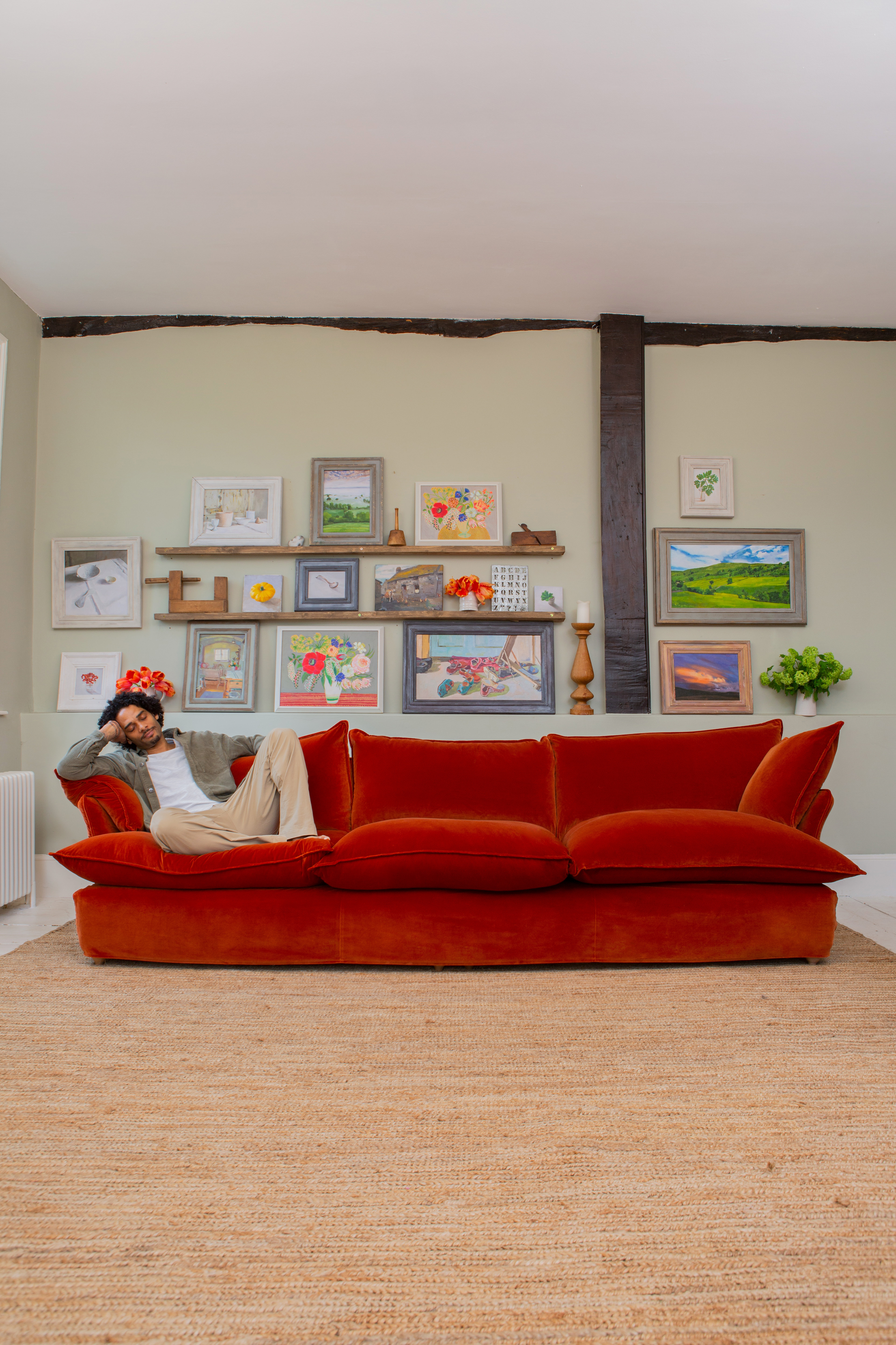 Paprika Velvet - Song Short Pillow Edge Large Sofa