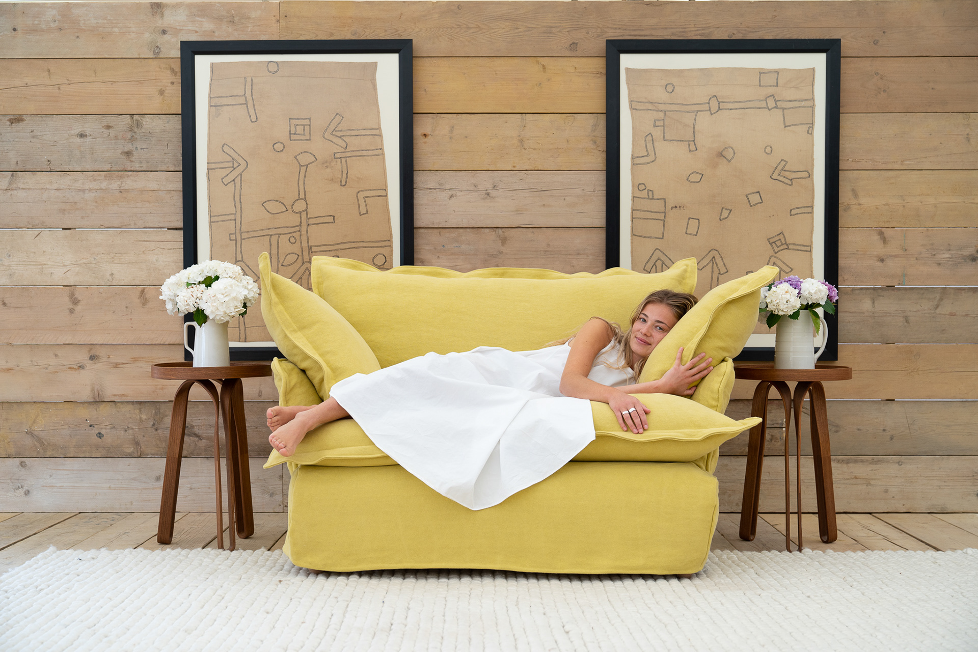 Citrine 100% Linen - Song Pillow Edge Love Seat