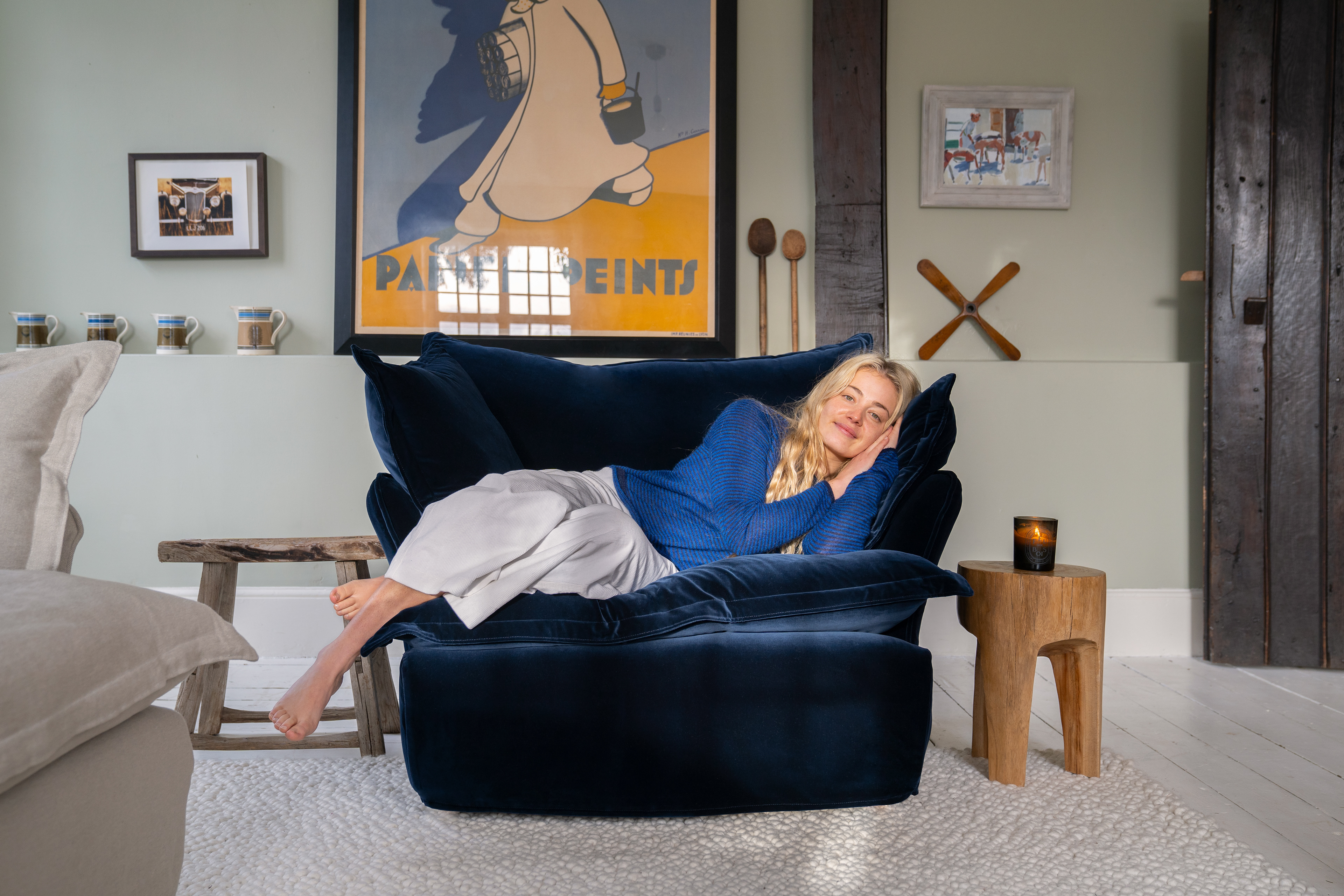 Indigo Spice Velvet - Song Pillow Edge Armchair