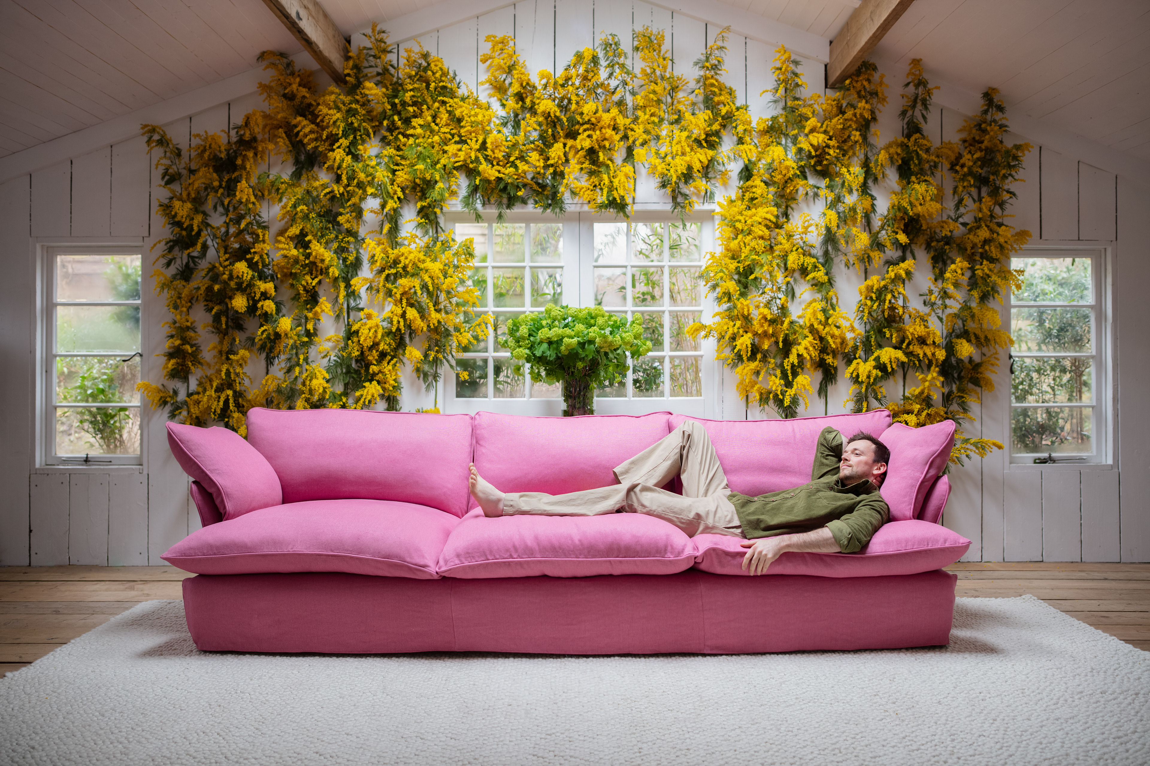 Rose Quartz 100% Linen - Marnie Piped Edge Large Sofa